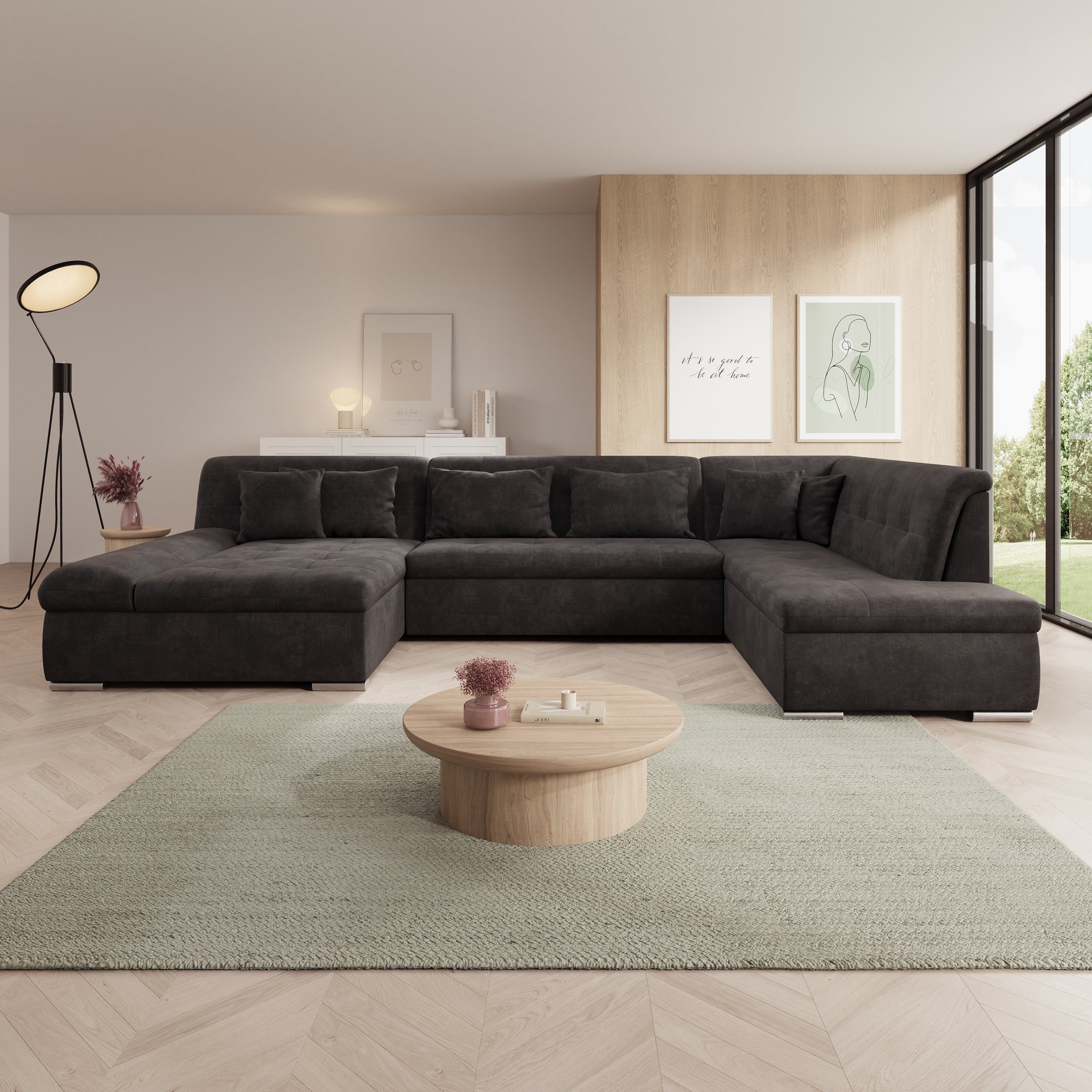 Alberta XL - Hoekbank 5-zits met chaise longue - Velvet zwart - Links