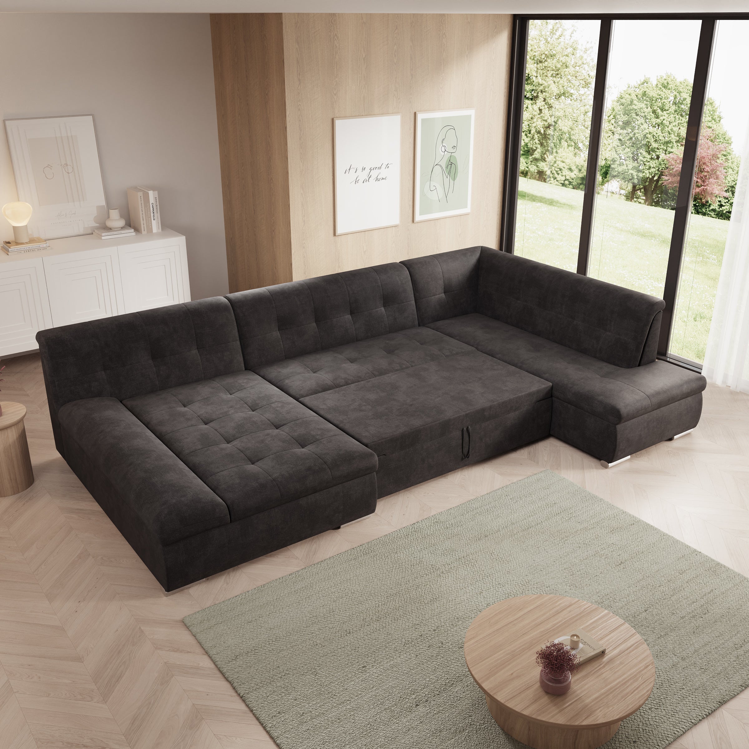 Alberta XL - Hoekbank 5-zits met chaise longue - Velvet zwart - Links