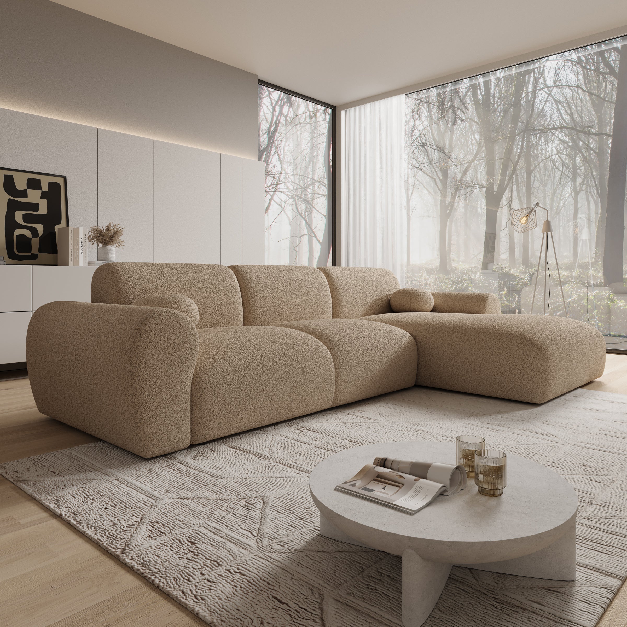 Canyon - Hoekbank 4-zits met chaise longue - Teddystof beige - Rechts