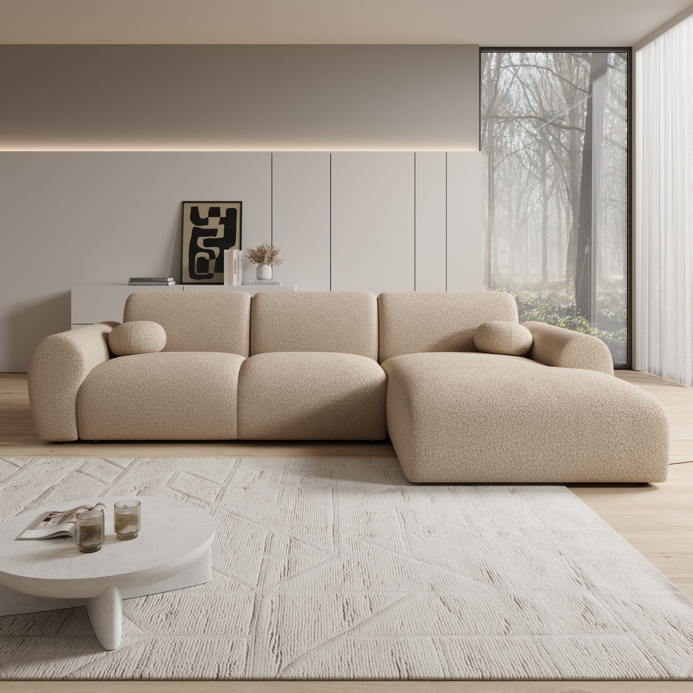 Canyon - Hoekbank 4-zits met chaise longue - Teddystof beige - Rechts