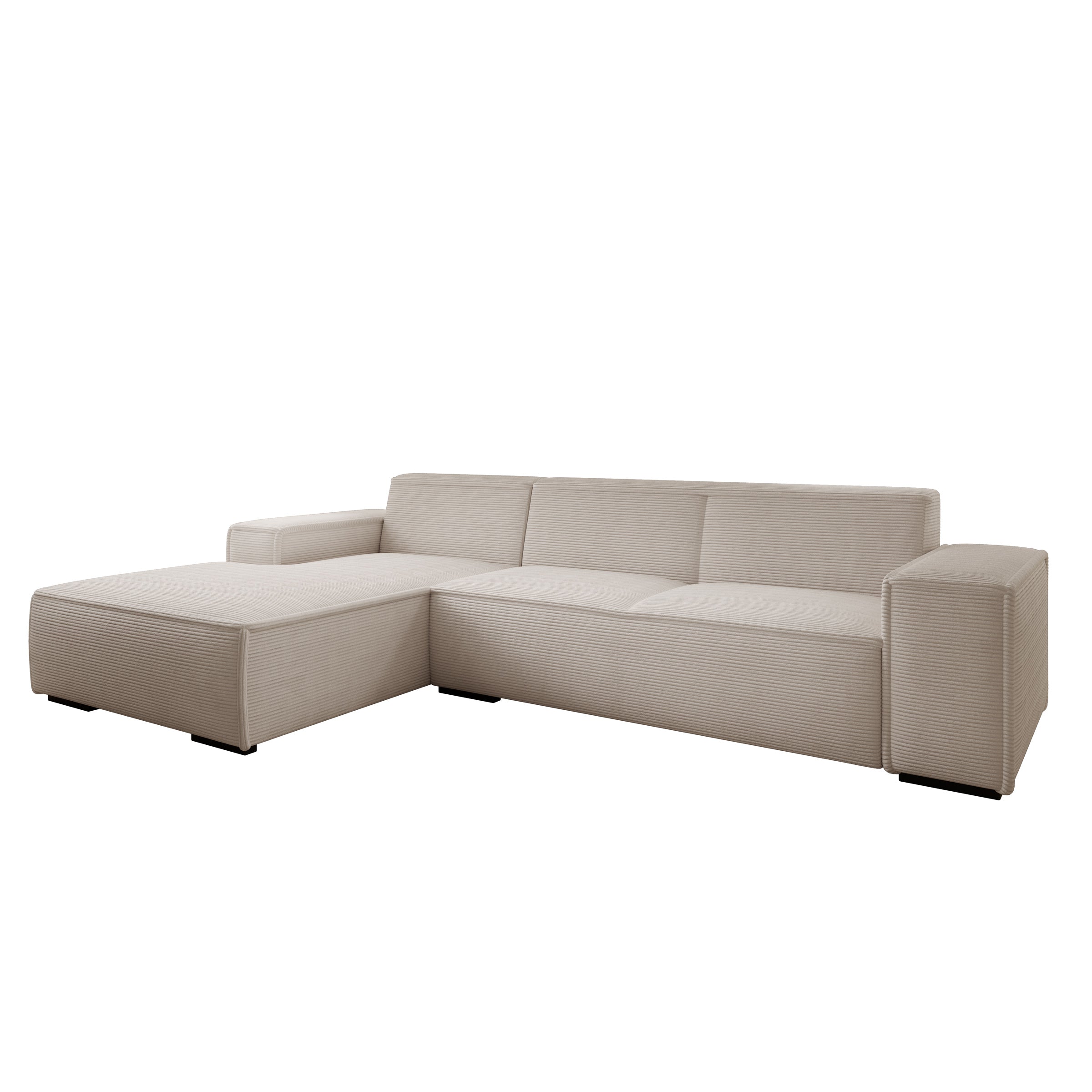 Cardiff - Hoekbank 3-zits met chaise longue - Ribstof beige - Links