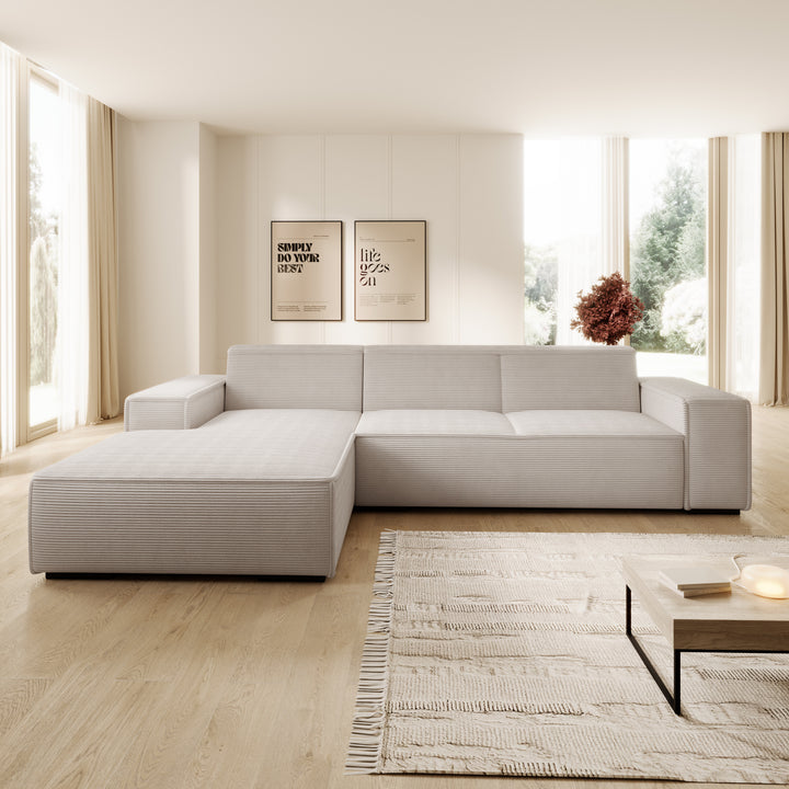 Cardiff - Hoekbank 3-zits met chaise longue - Ribstof beige - Links