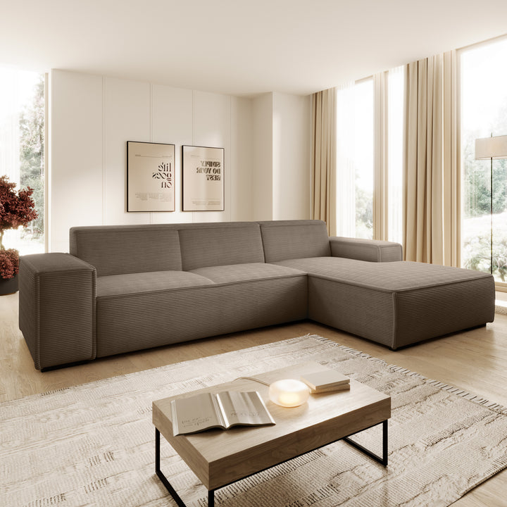 Cardiff - Hoekbank 3-zits met chaise longue - Ribstof bruin - Rechts