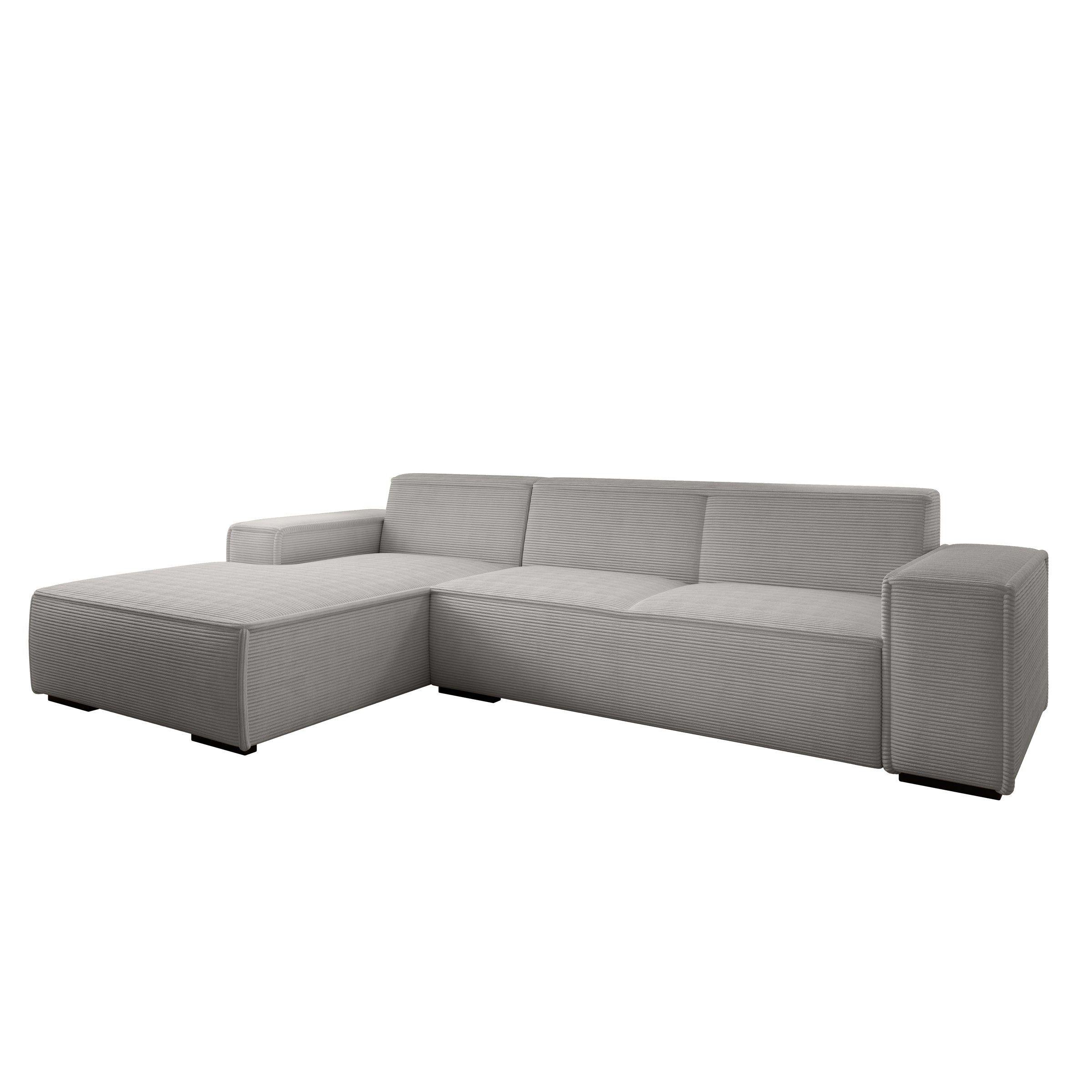 Cardiff - Hoekbank 3-zits met chaise longue - Ribstof grijs - Links