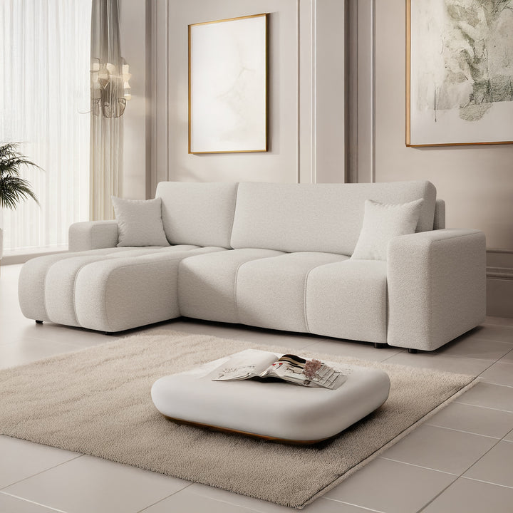 Feather - Hoekbank 3-zits met chaise longue - Teddystof wit - Universeel