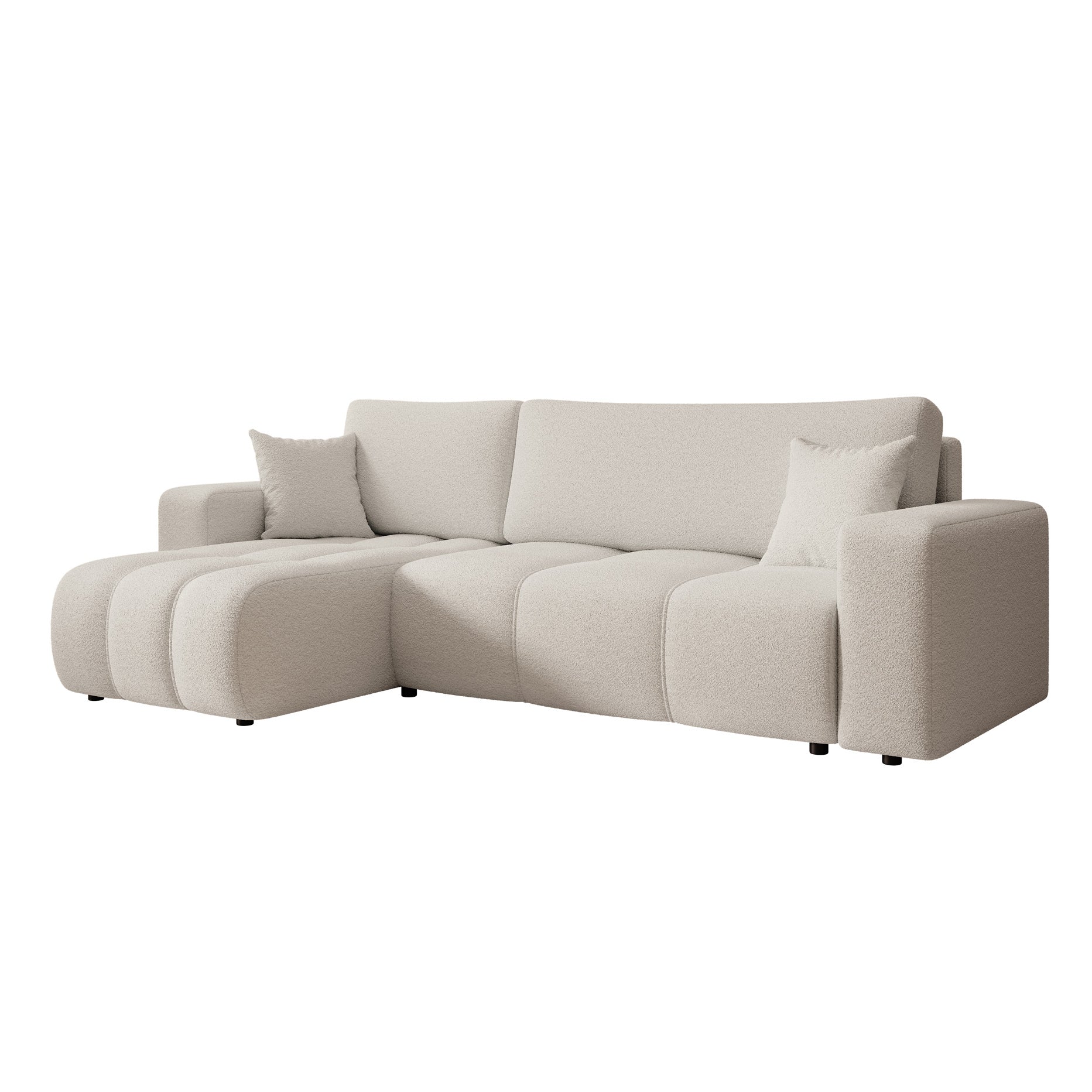 Feather - Hoekbank 3-zits met chaise longue - Teddystof wit - Universeel