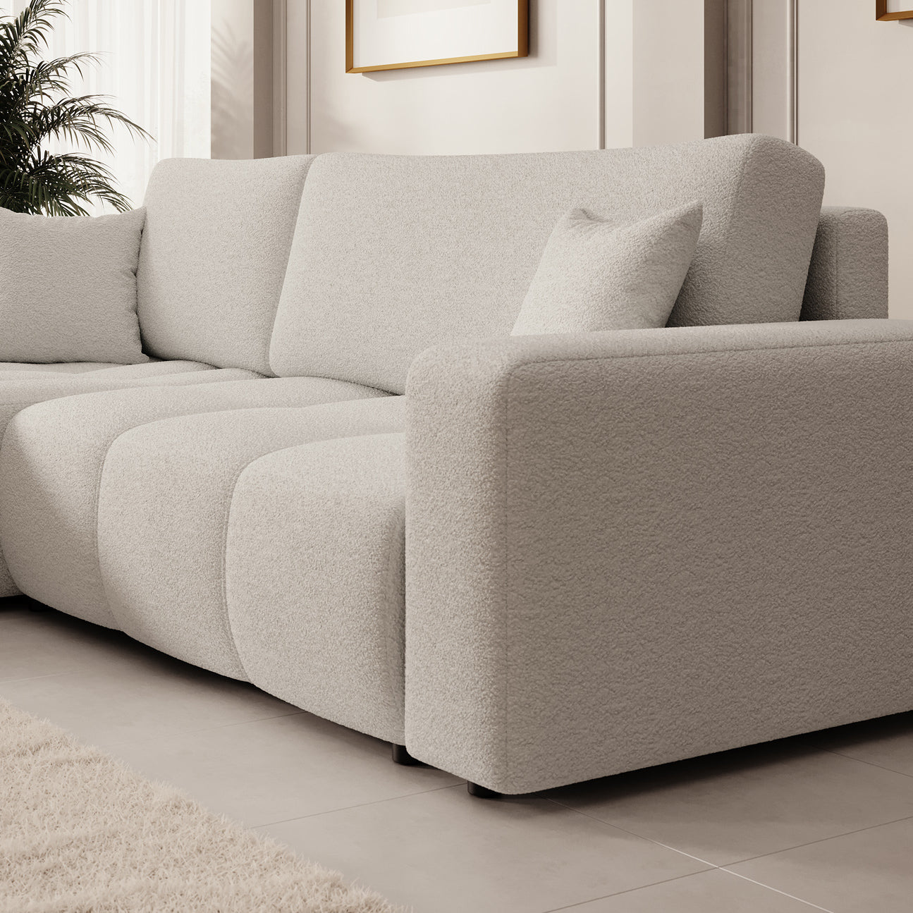 Feather - Hoekbank 3-zits met chaise longue - Teddystof wit - Universeel