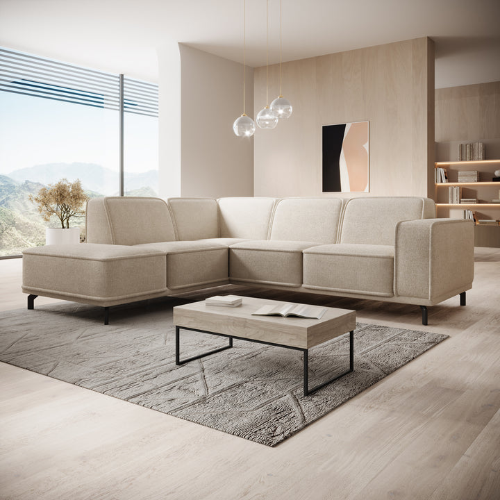 Hayman - Hoekbank 4-zits met chaise longue - Stof beige - Links