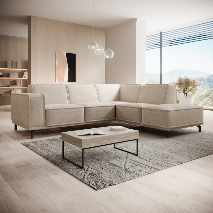 Hayman - Hoekbank 4-zits met chaise longue - Stof beige - Rechts