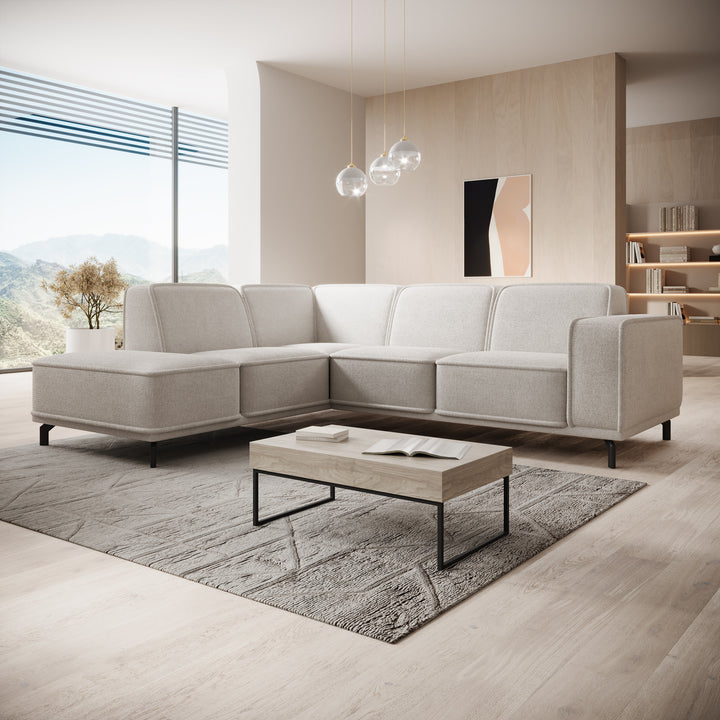 Hayman - Hoekbank 4-zits met chaise longue - Stof grijs - Links