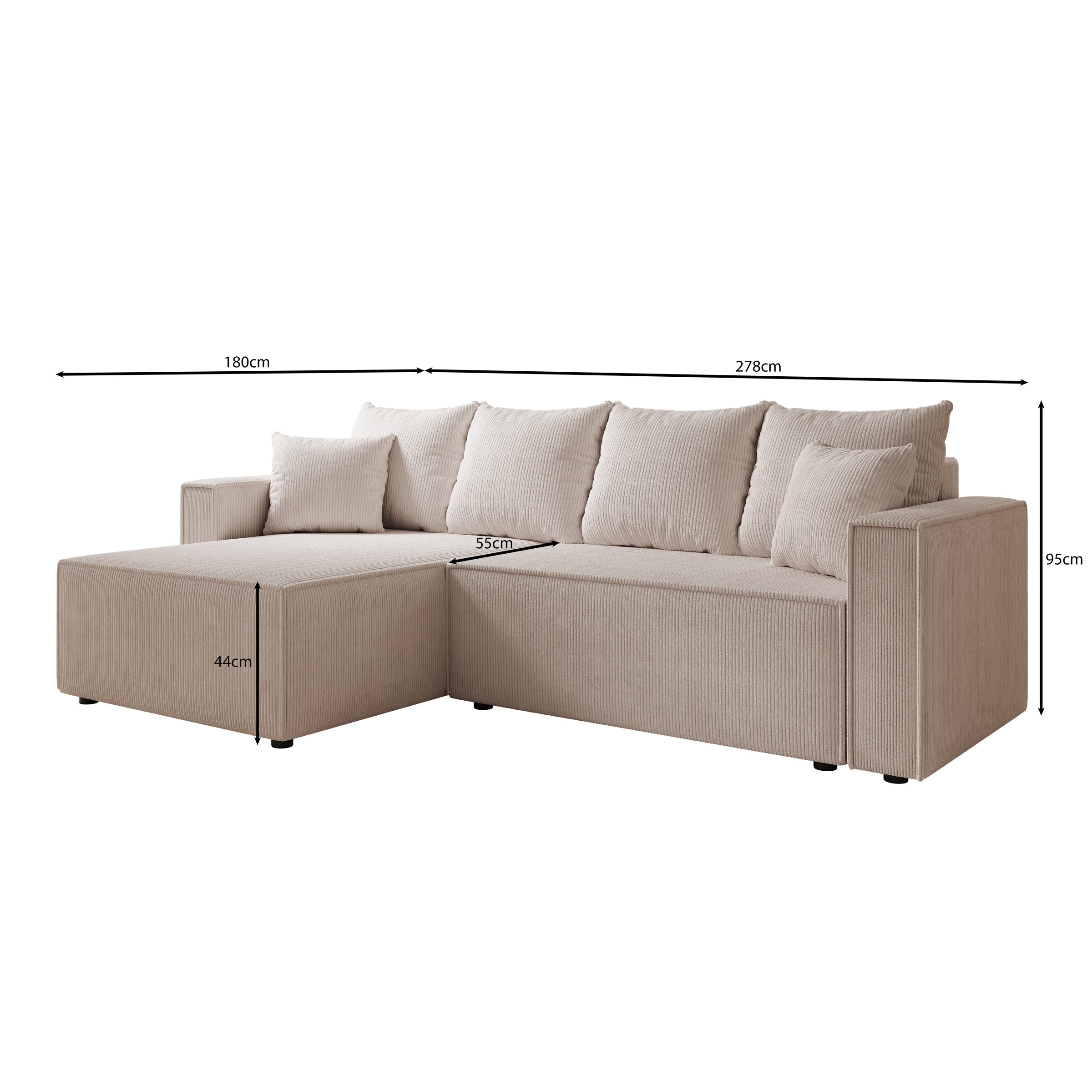 Lawrence - Hoekbank 3-zits met chaise longue - Ribstof grijs - Links