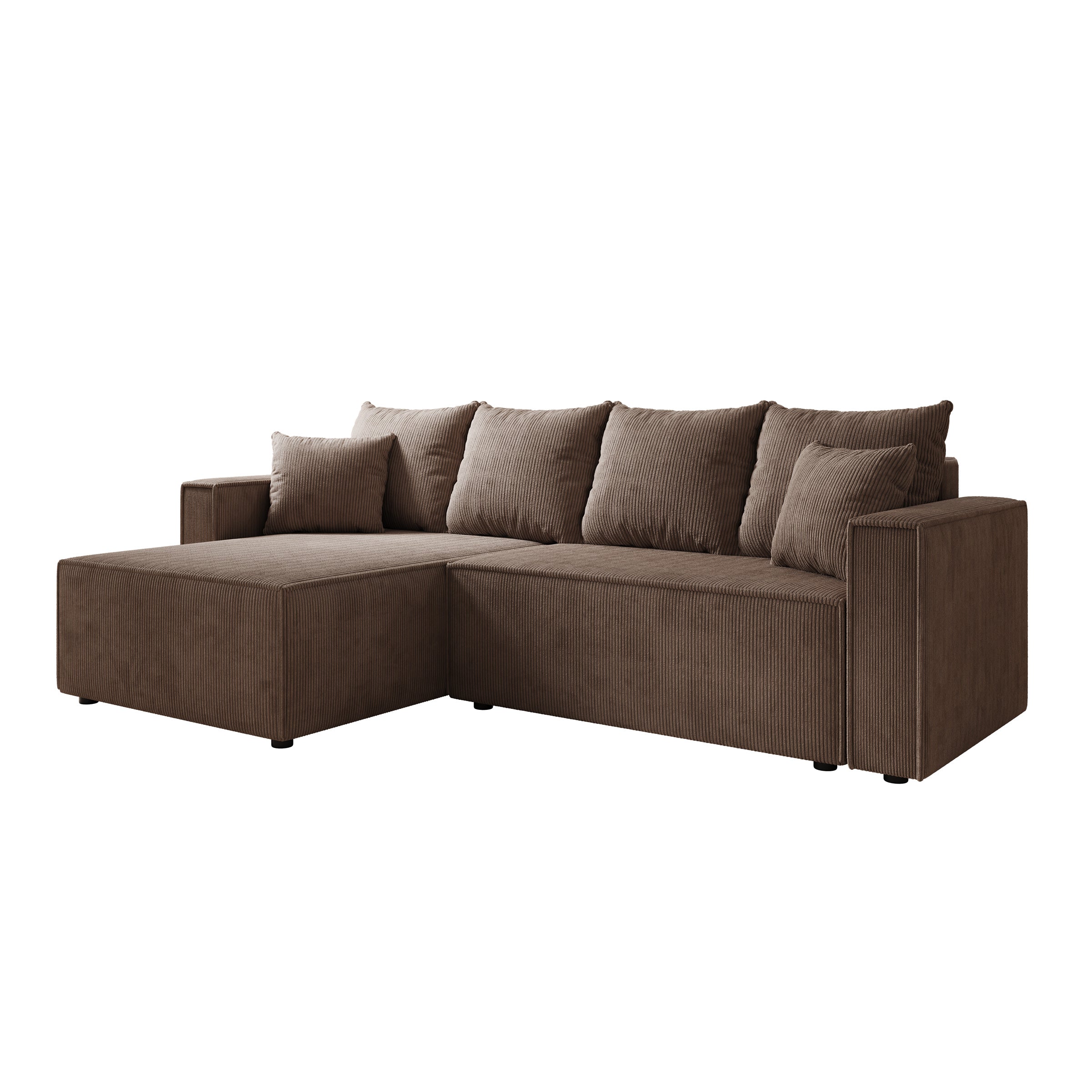 Lawrence - Hoekbank 3-zits met chaise longue - Ribstof bruin - Links