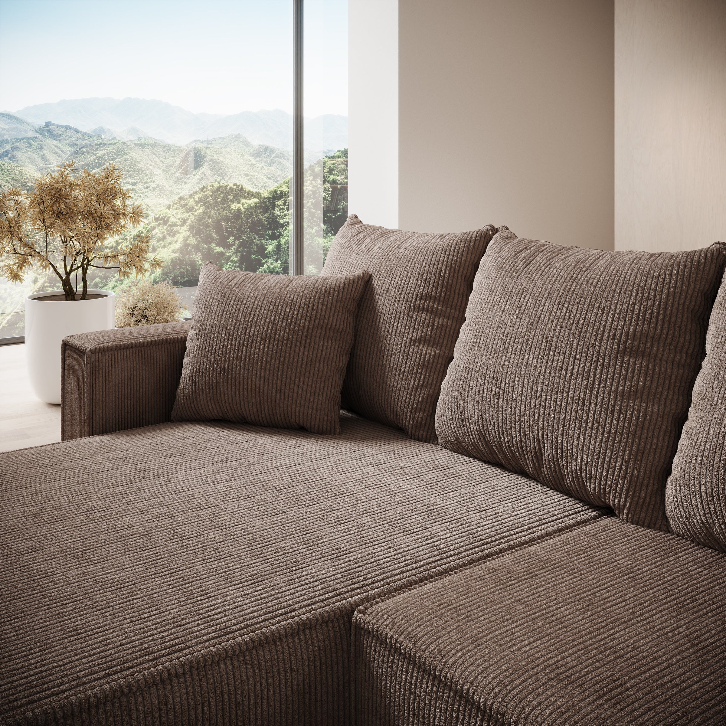 Lawrence - Hoekbank 3-zits met chaise longue - Ribstof bruin - Links
