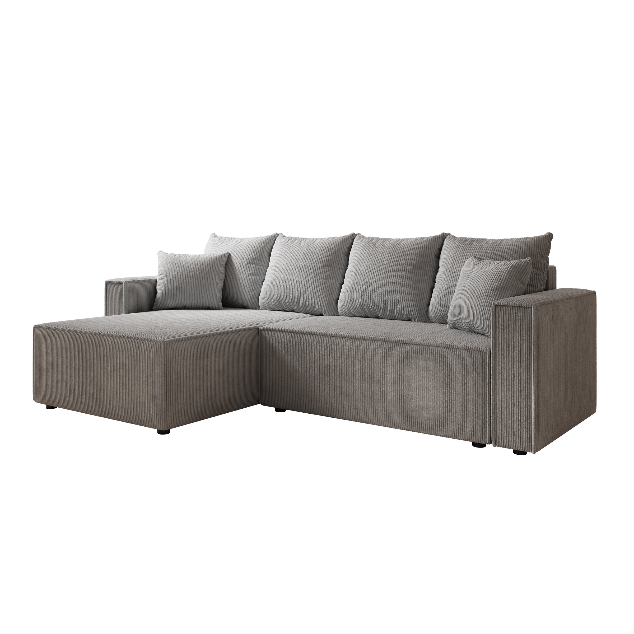 Lawrence - Hoekbank 3-zits met chaise longue - Ribstof grijs - Links