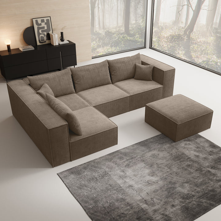 Pudsey - Hoekbank 3-zits - Ribstof bruin - Universeel