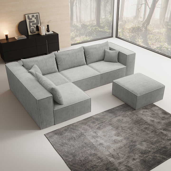 Pudsey - Hoekbank 3-zits - Ribstof grijs - Universeel