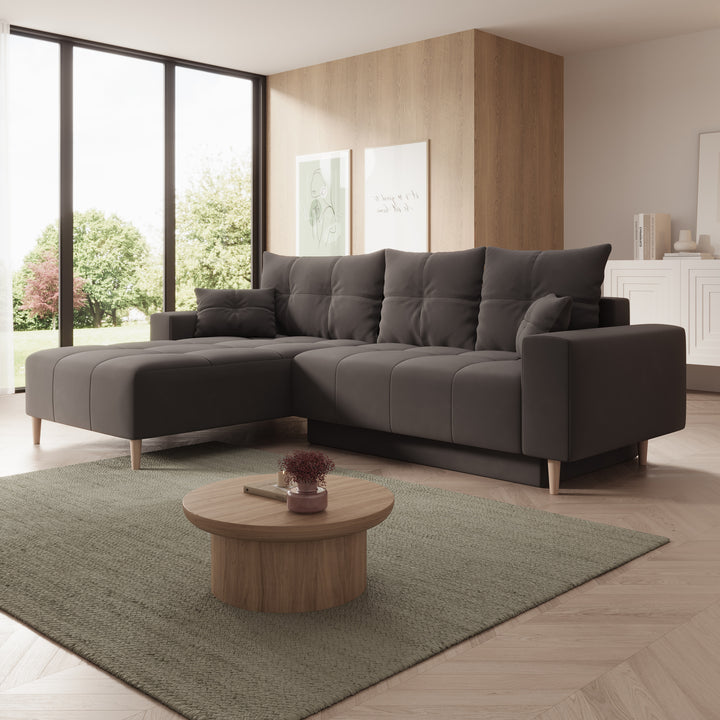 Saratoga - Hoekbank 3-zits met chaise longue - Velvet zwart - Links