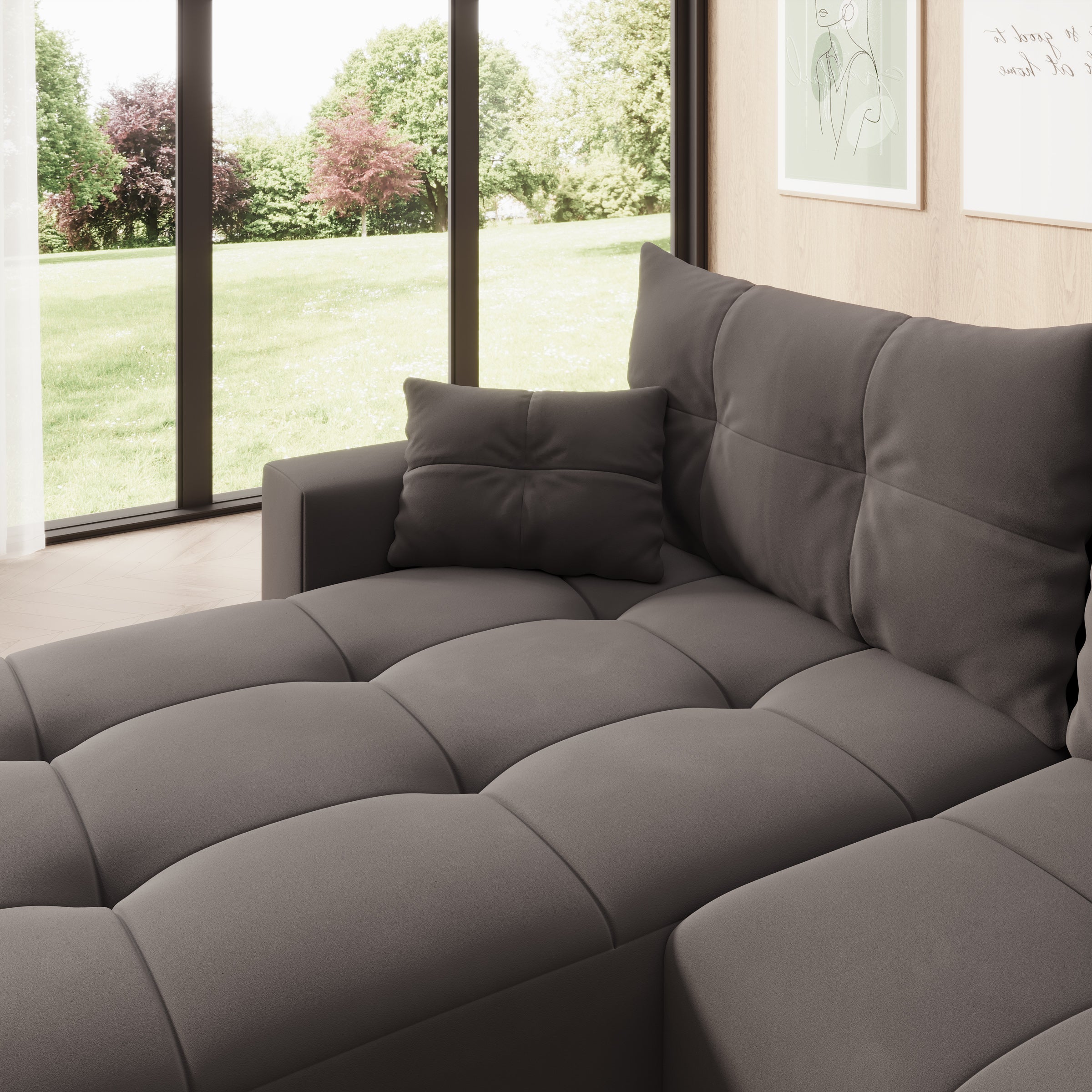Saratoga - Hoekbank 3-zits met chaise longue - Velvet zwart - Links