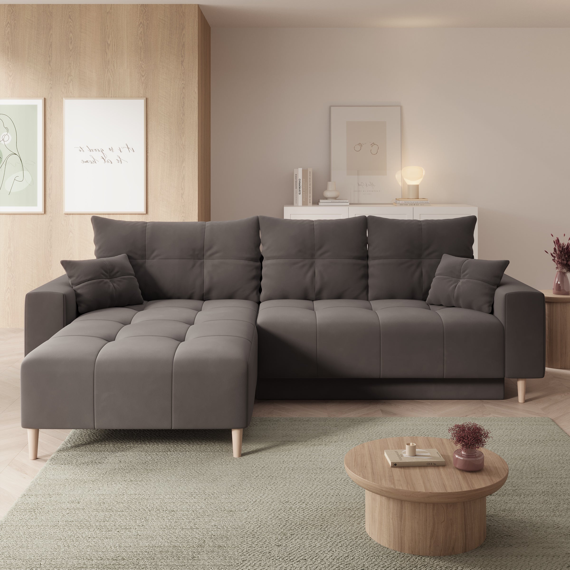 Saratoga - Hoekbank 3-zits met chaise longue - Velvet zwart - Links