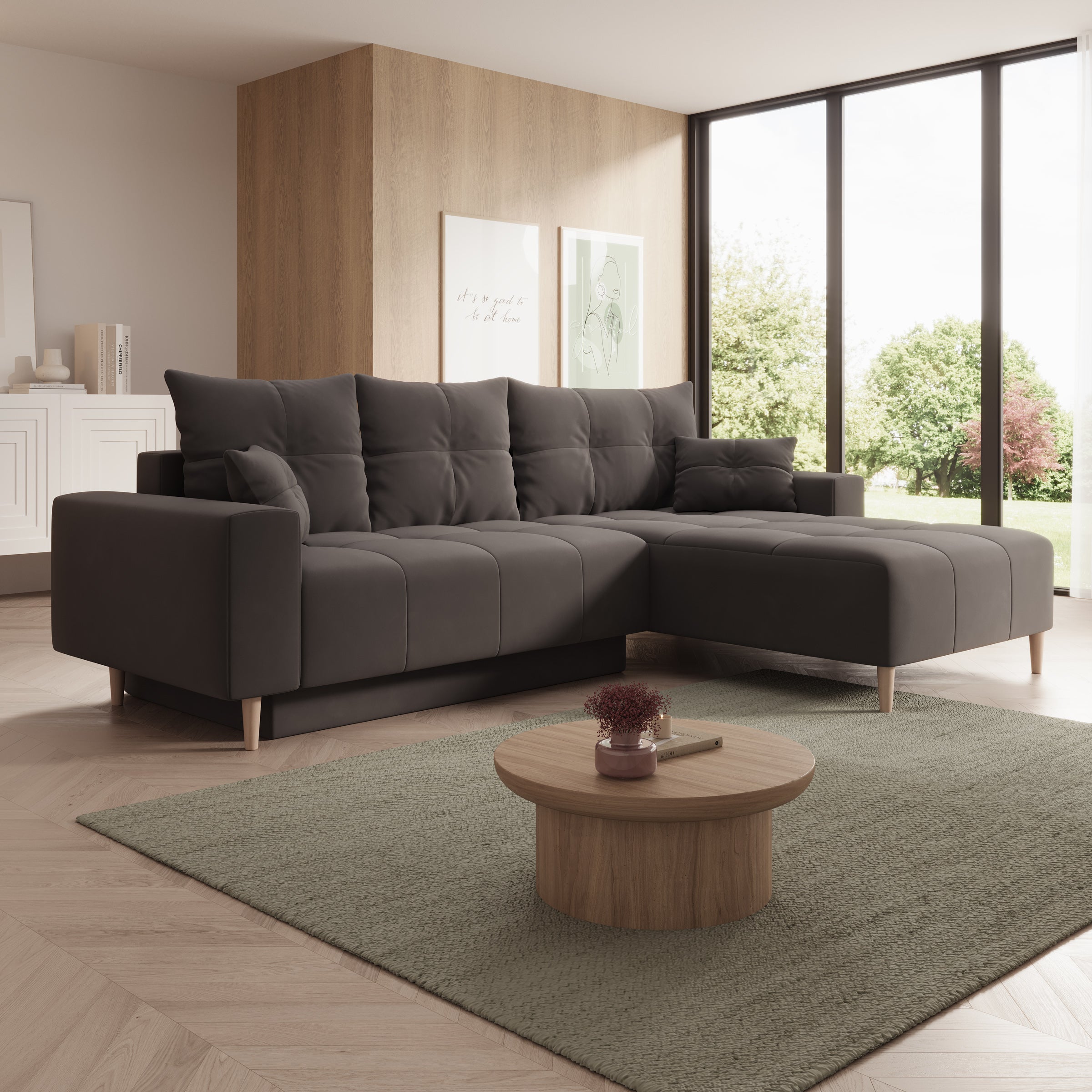 Saratoga - Hoekbank 3-zits met chaise longue - Velvet zwart - Rechts