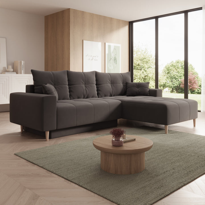 Saratoga - Hoekbank 3-zits met chaise longue - Velvet zwart - Rechts