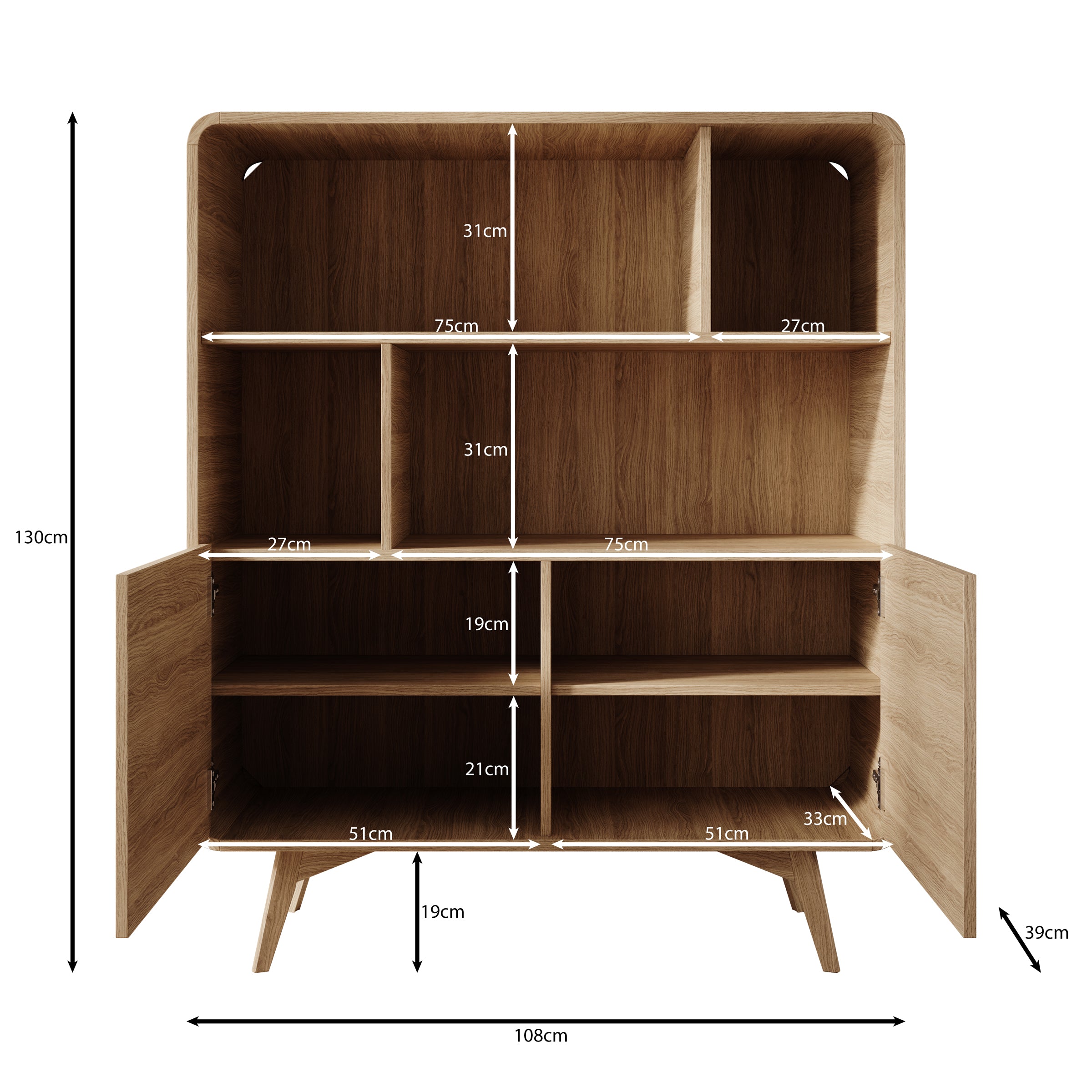 Hoshii - Boekenkast - Walnootpatroon - 108x39x130 cm