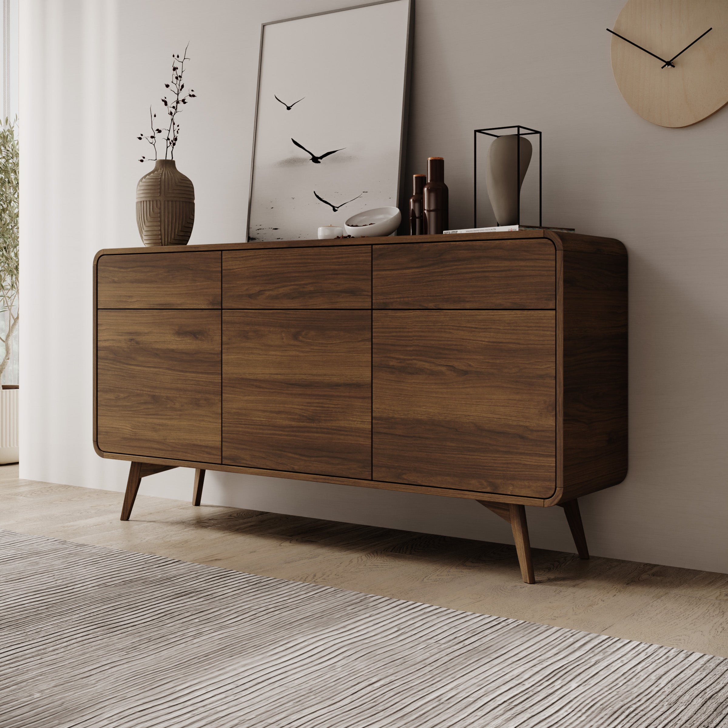 Hoshii - Dressoir - Walnootpatroon - 160x39x84 cm