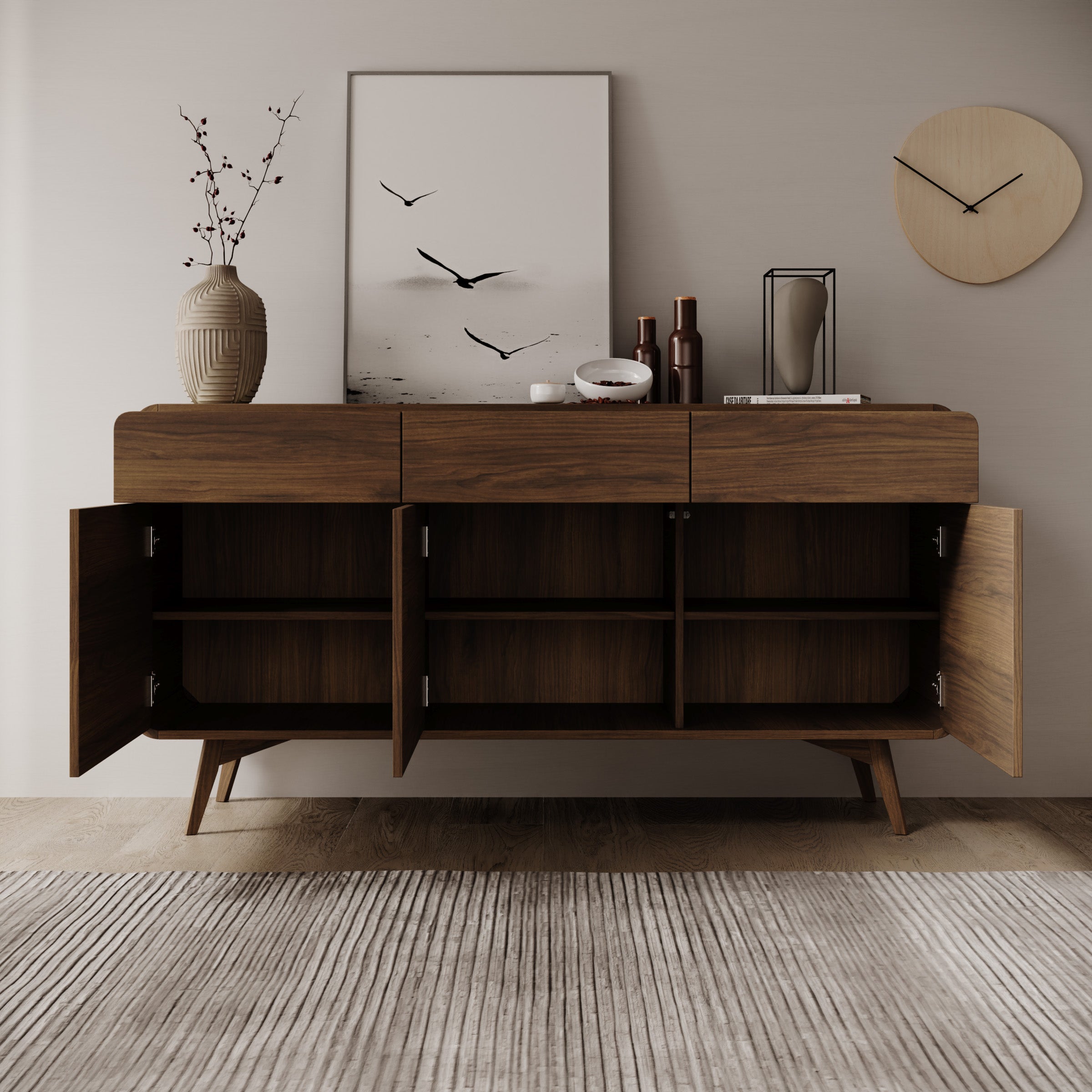 Hoshii - Dressoir - Walnootpatroon - 160x39x84 cm