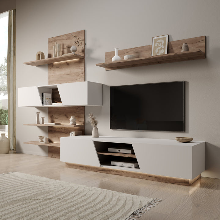 Huxley - Wandmeubel - Eikenpatroon/Wit - 296x52x203 cm