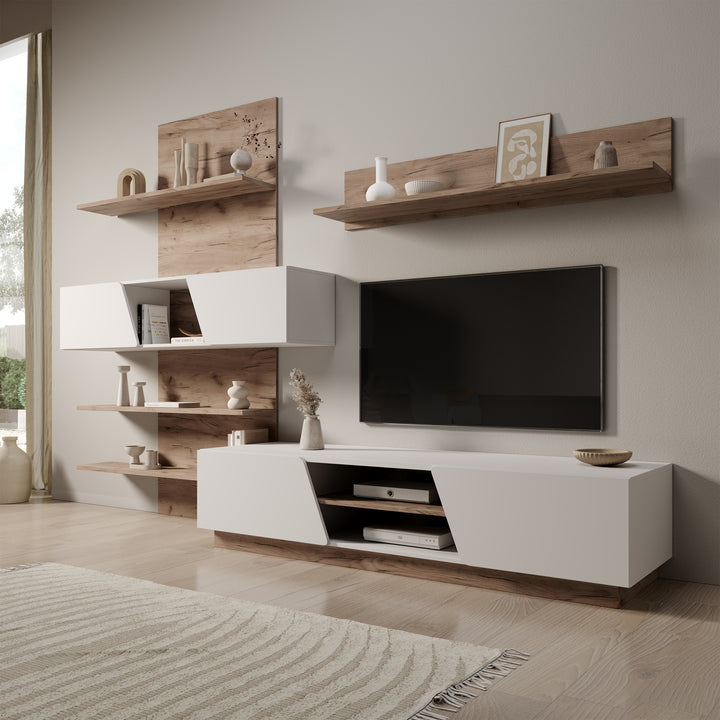 Huxley - Wandmeubel - Eikenpatroon/Wit - 296x52x203 cm