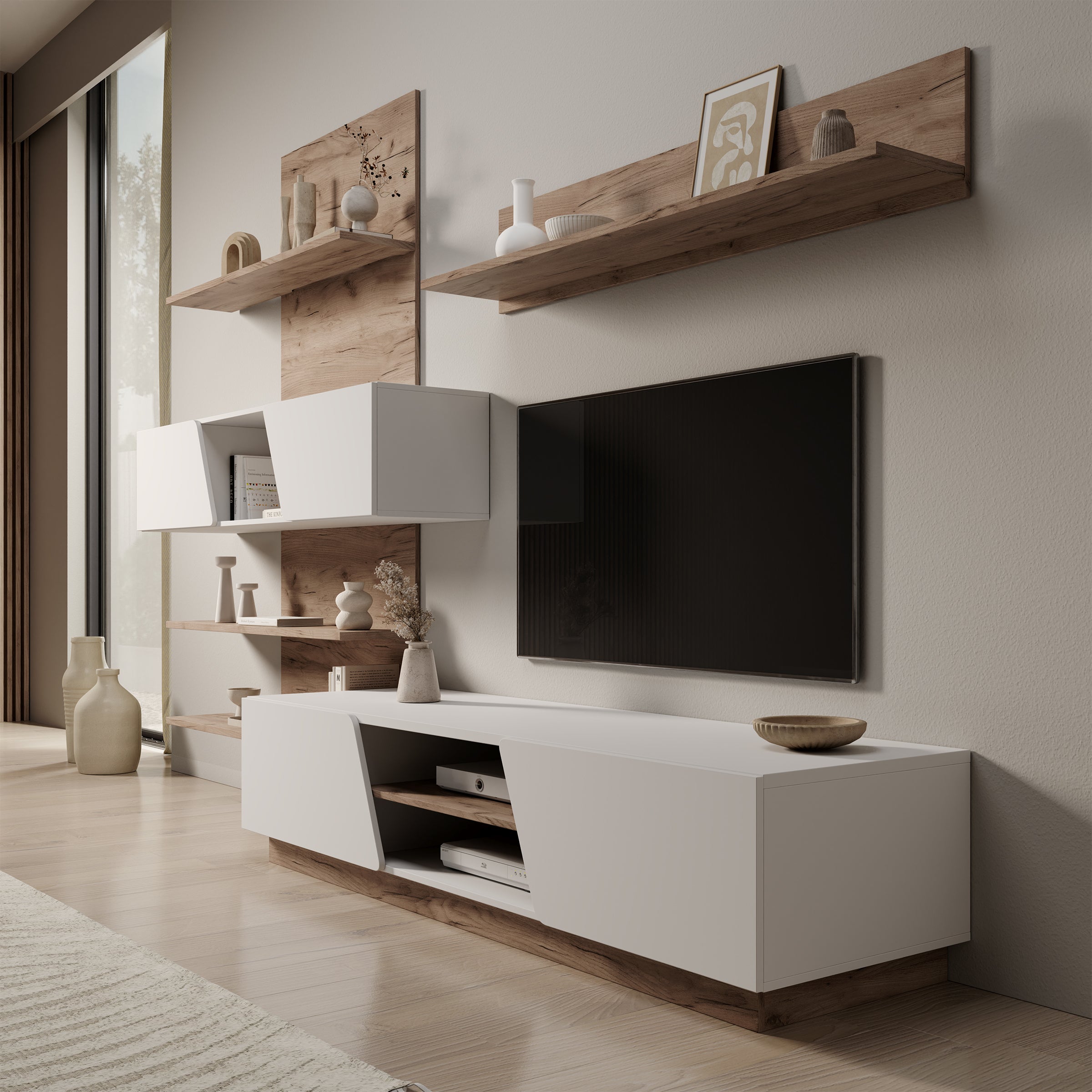 Huxley - Wandmeubel - Eikenpatroon/Wit - 296x52x203 cm
