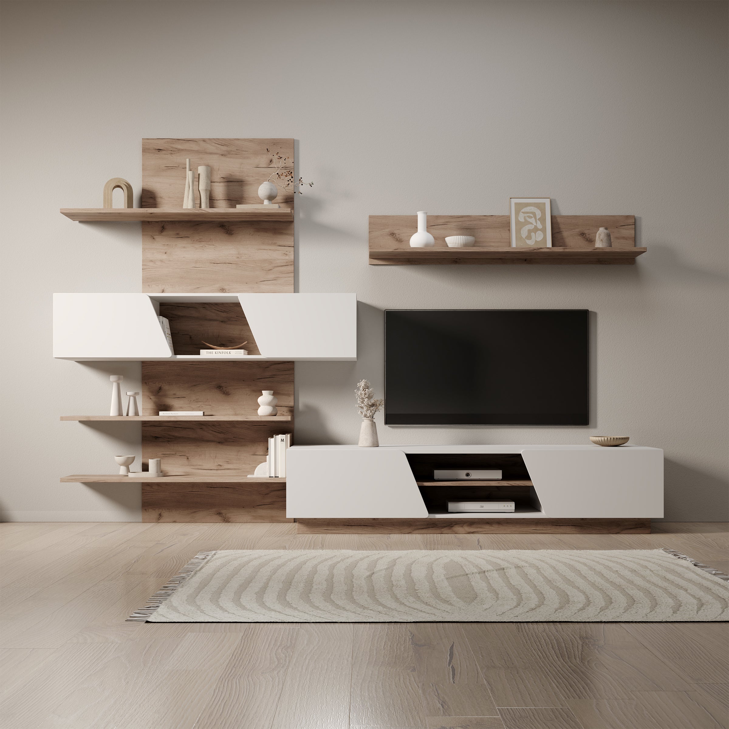 Huxley - Wandmeubel - Eikenpatroon/Wit - 296x52x203 cm