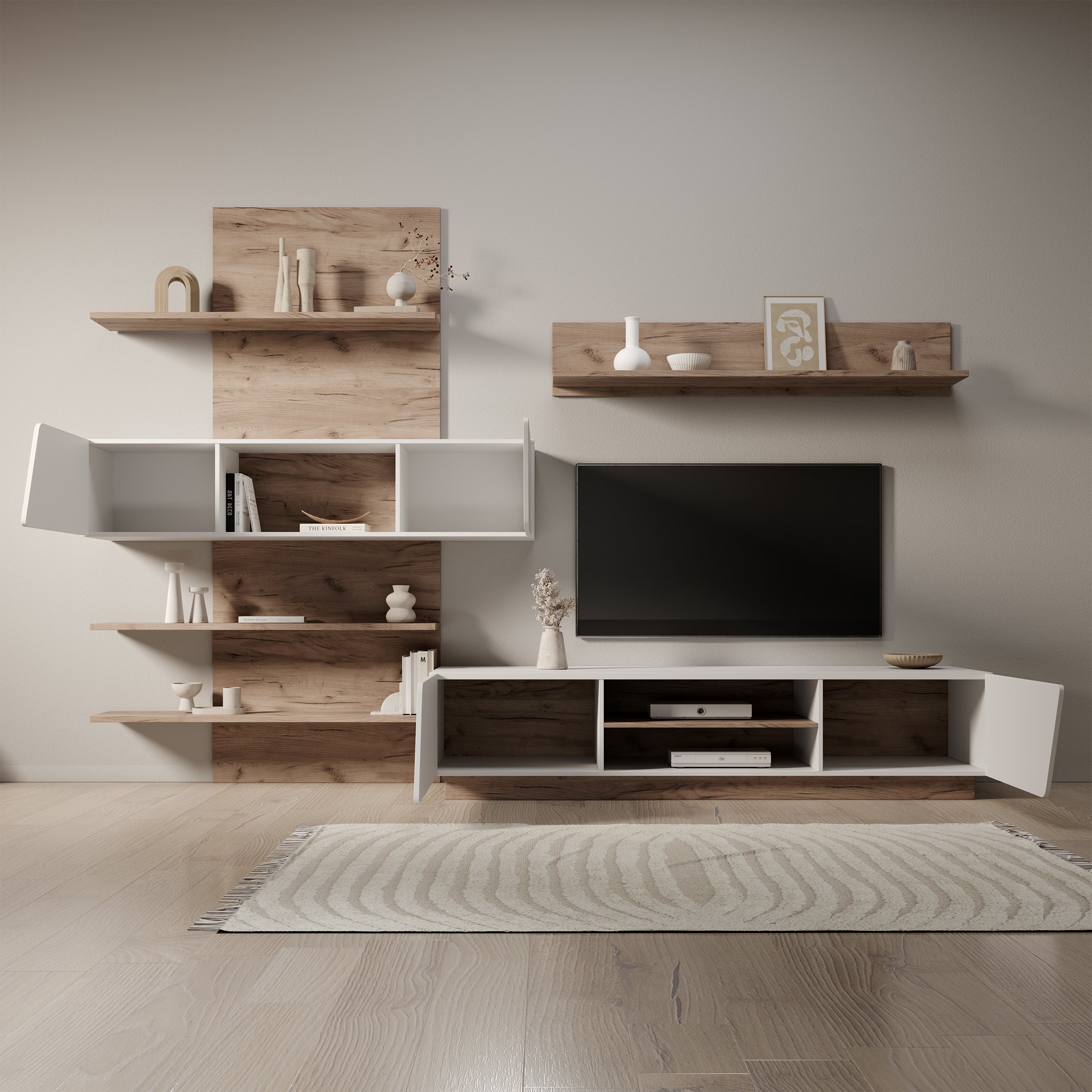 Huxley - Wandmeubel - Eikenpatroon/Wit - 296x52x203 cm