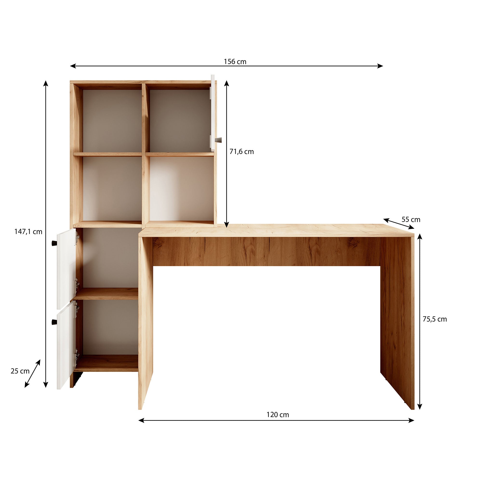 Hyatt - Bureau - Eiken/antraciet - 156x55 cm