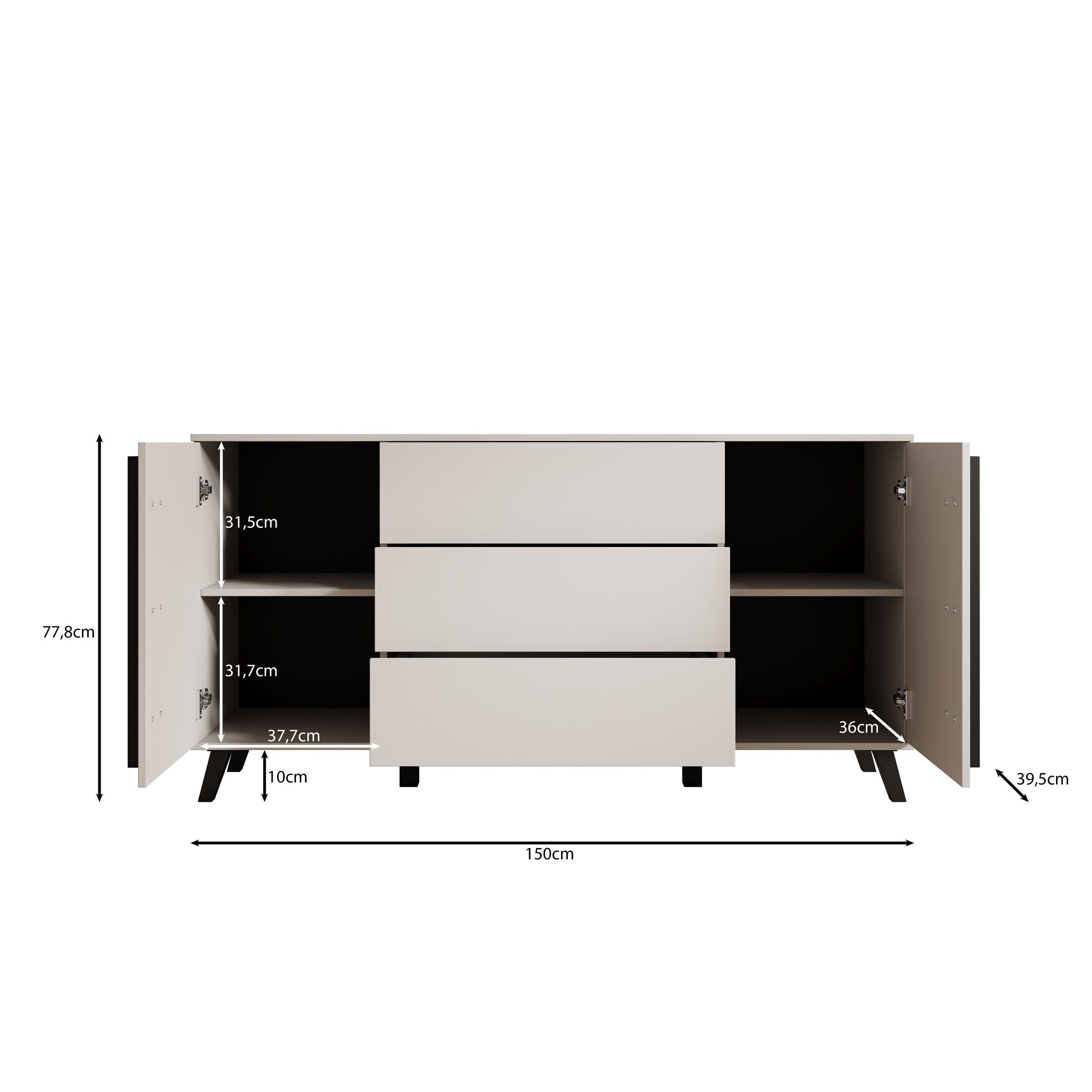 Hydra - Dressoir - Eiken/Zwart - 150x40x78 cm