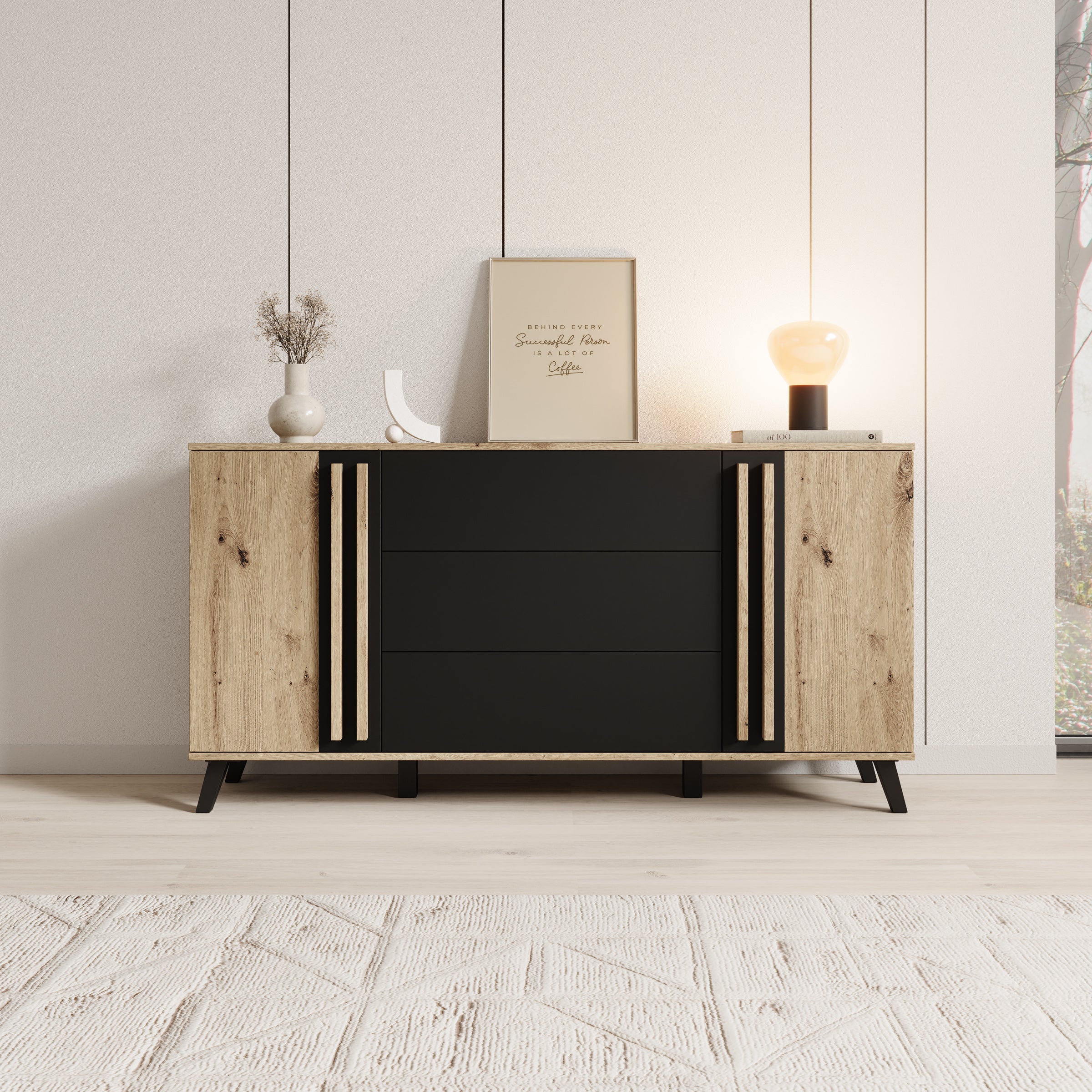 Hydra - Dressoir - Eiken/Zwart - 150x40x78 cm