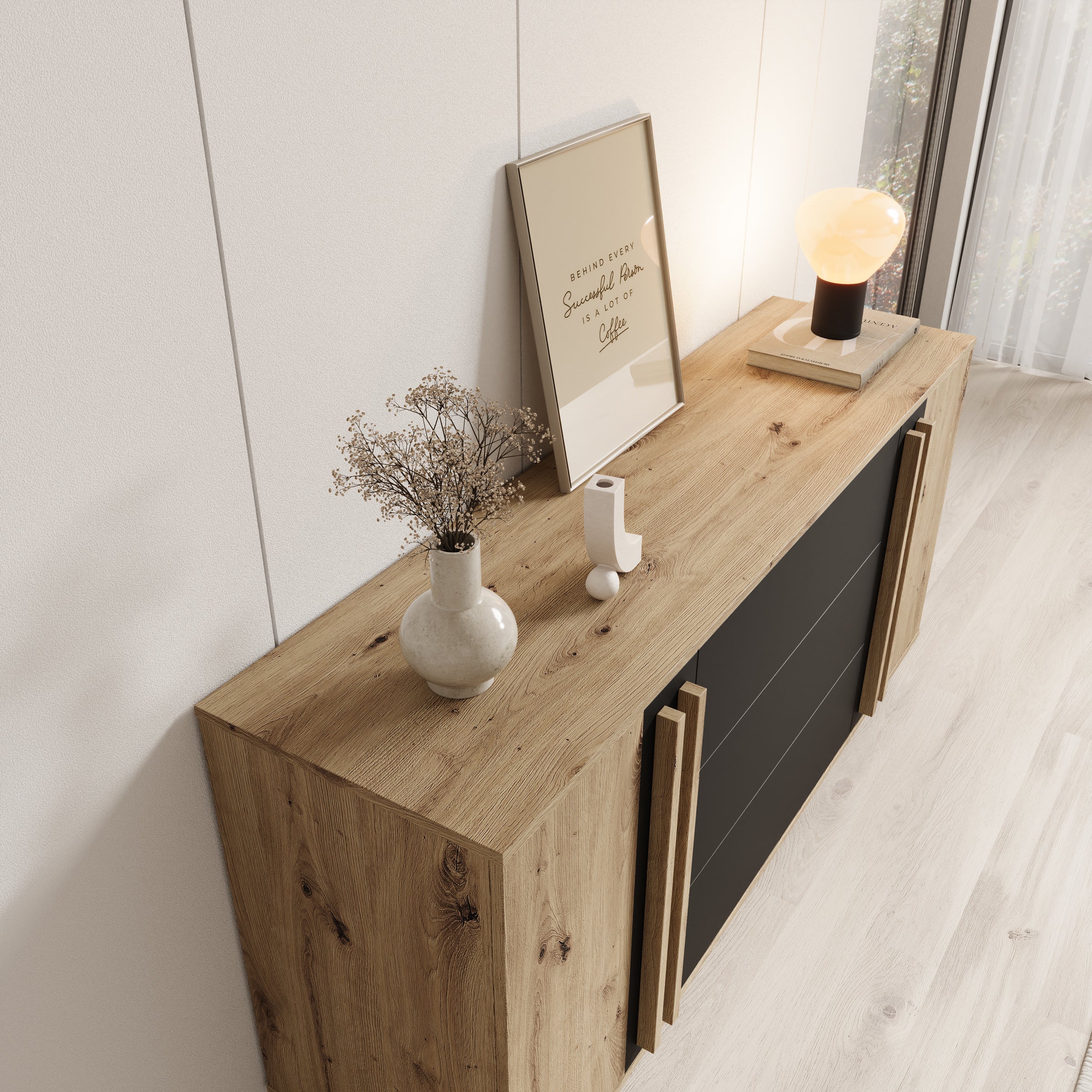 Hydra - Dressoir - Eiken/Zwart - 150x40x78 cm