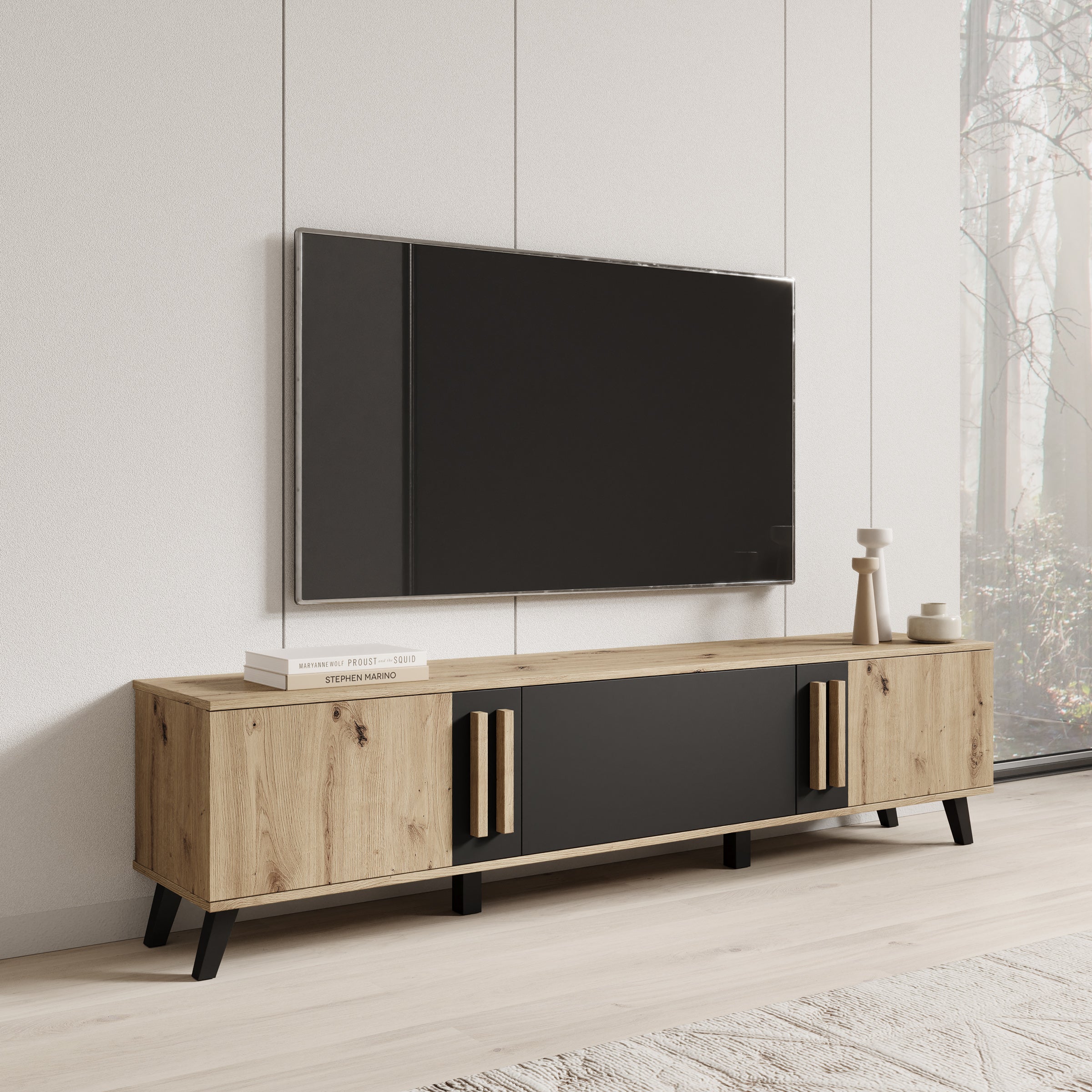 Hydra - TV-Meubel - Eiken/Zwart - 180x33x40 cm
