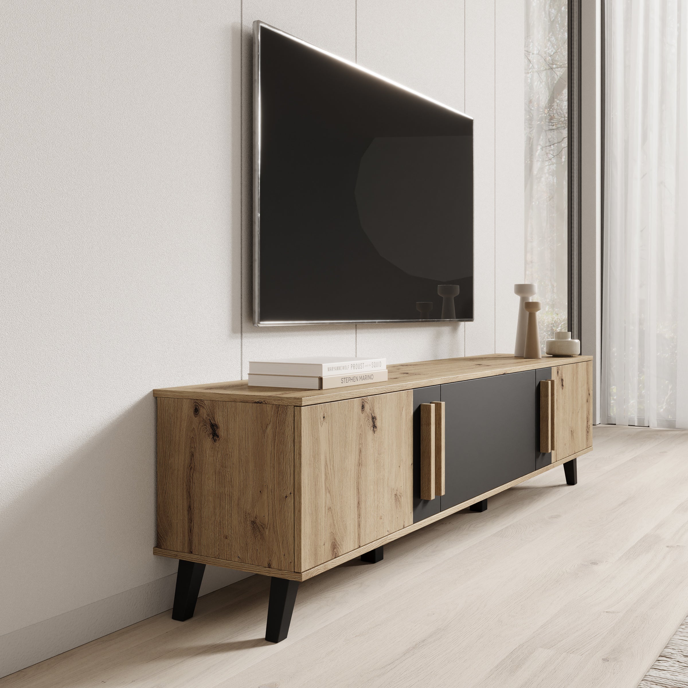 Hydra - TV-Meubel - Eiken/Zwart - 180x33x40 cm