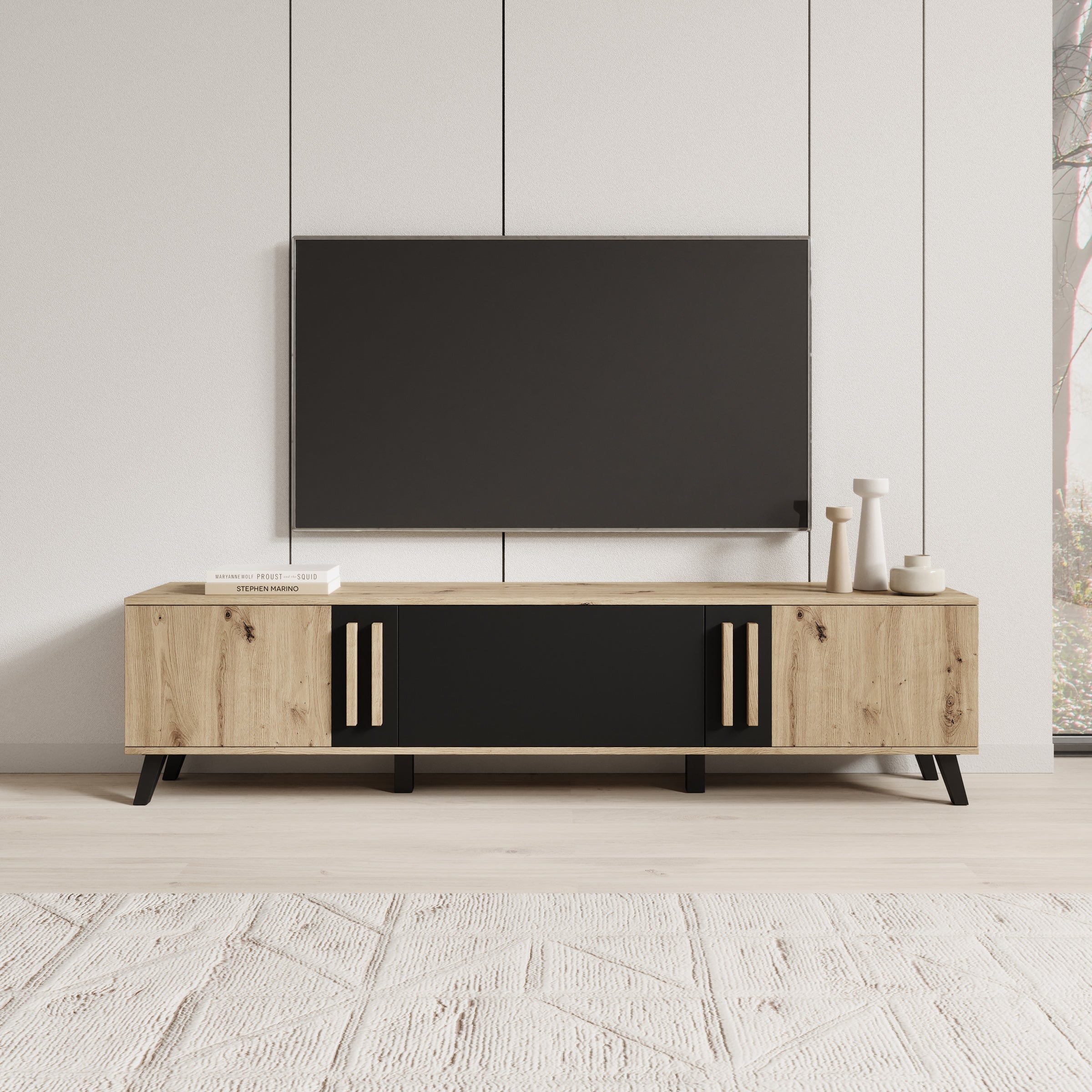 Hydra - TV-Meubel - Eiken/Zwart - 180x33x40 cm