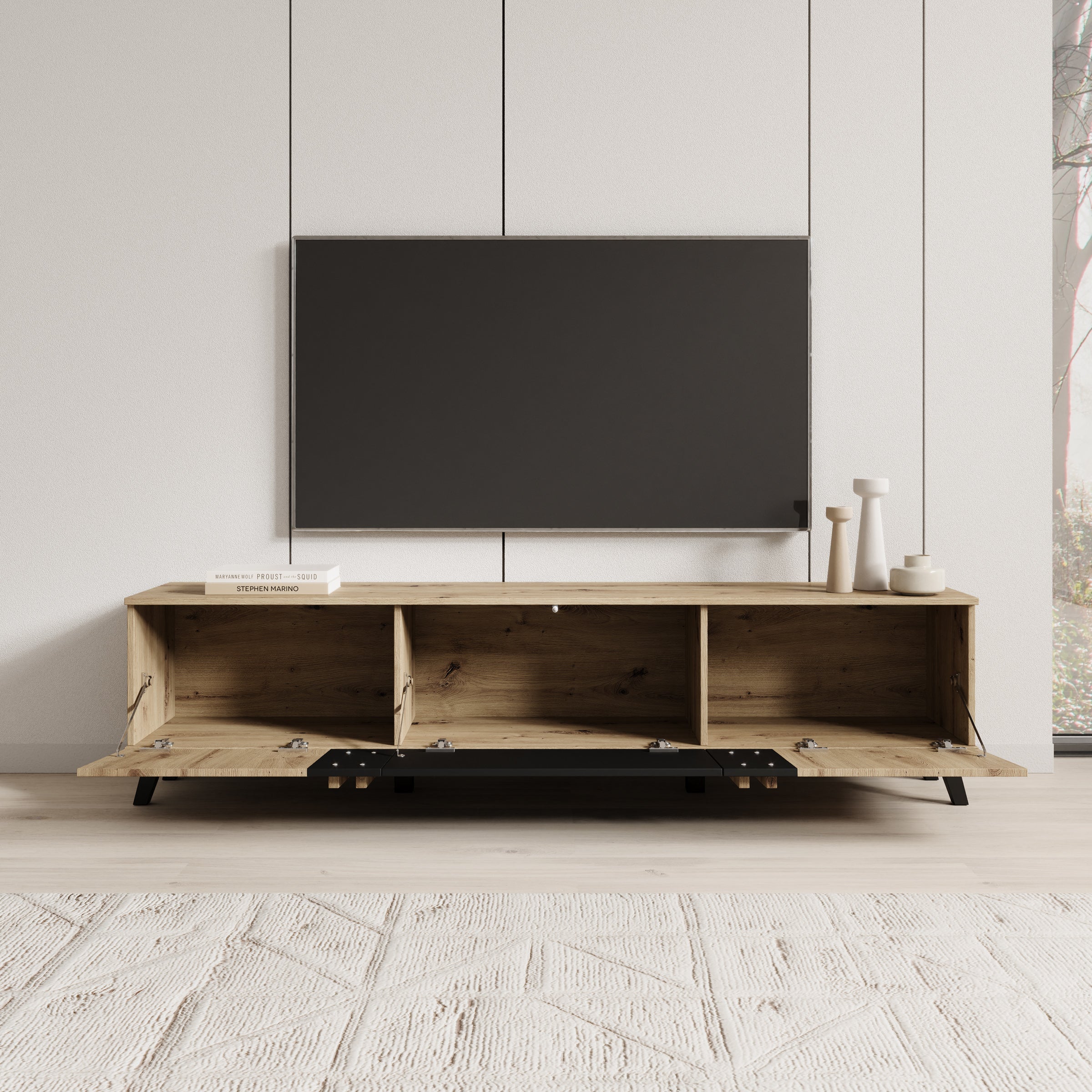 Hydra - TV-Meubel - Eiken/Zwart - 180x33x40 cm
