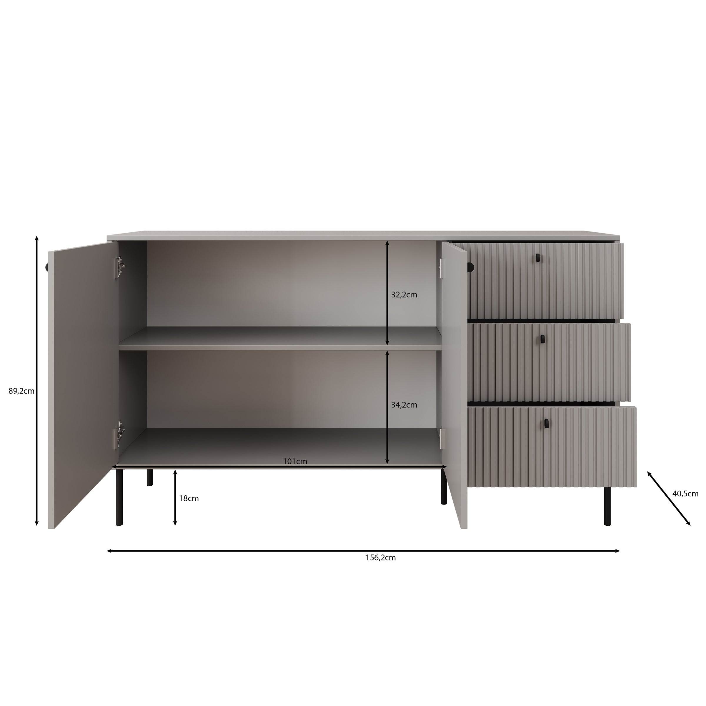Ilux - Dressoir - Grijs - 156x41x89 cm