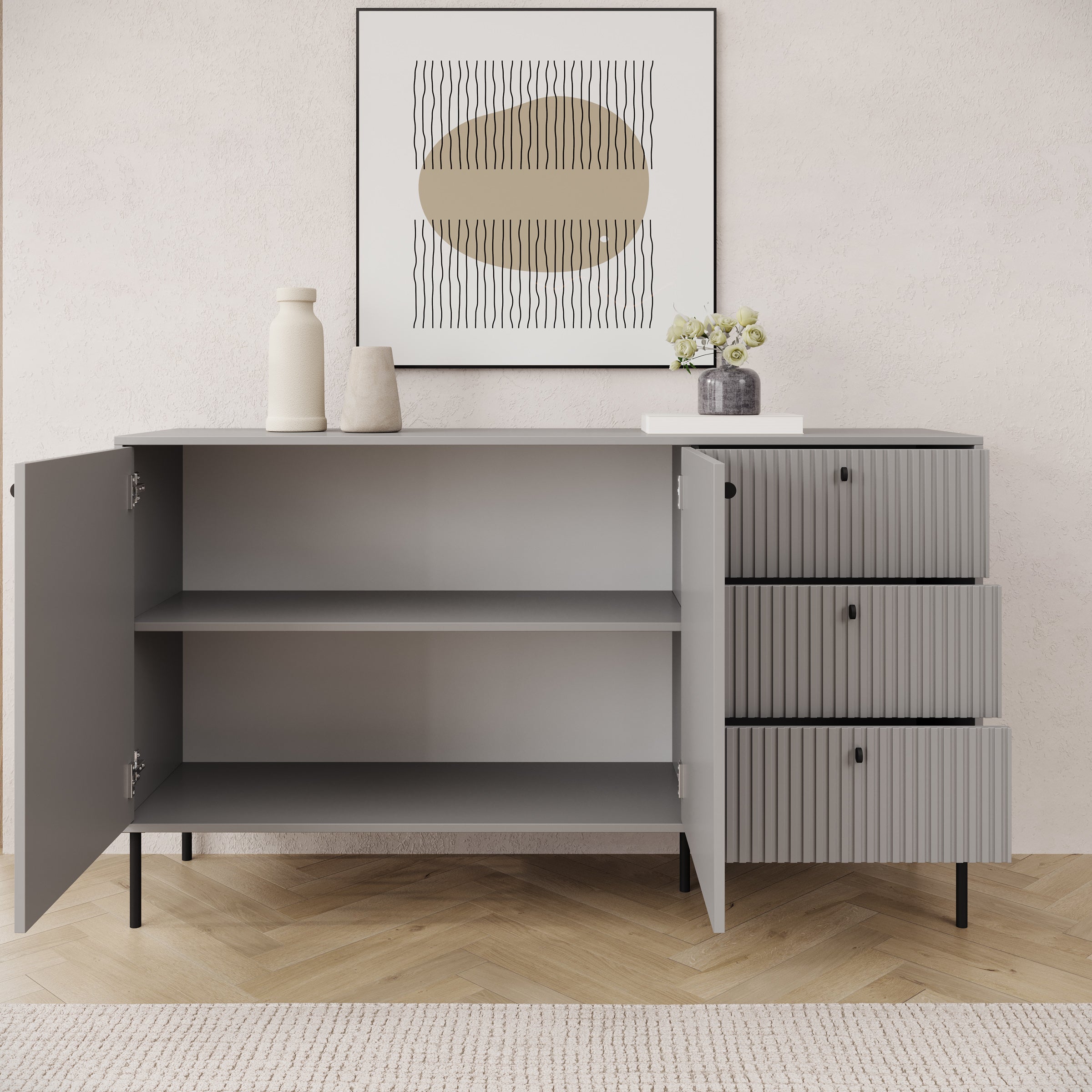 Ilux - Dressoir - Grijs - 156x41x89 cm
