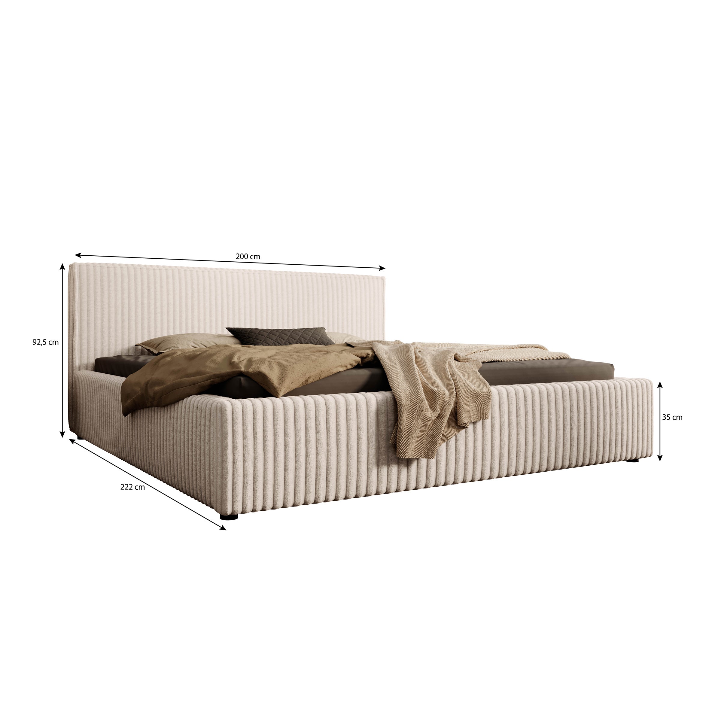 Infinity - Tweepersoonsbed - Fluffy ribstof beige - 180x200 cm