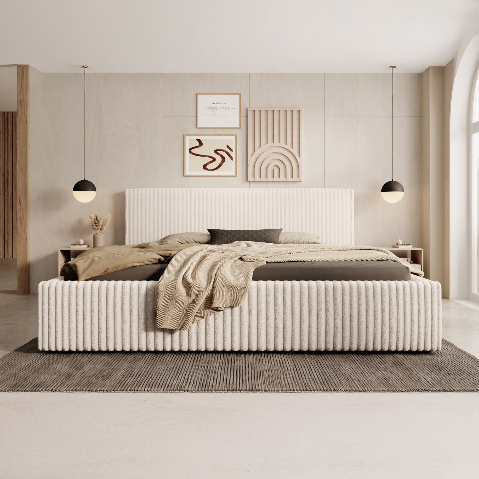 Infinity - Tweepersoonsbed - Fluffy ribstof beige - 180x200 cm