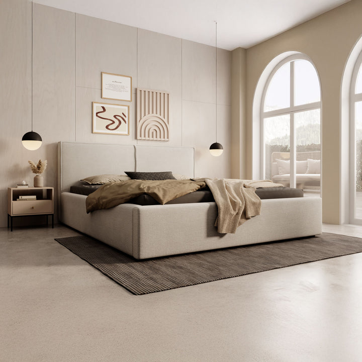 Infinity - Tweepersoonsbed - Ribstof beige - 160x200 cm