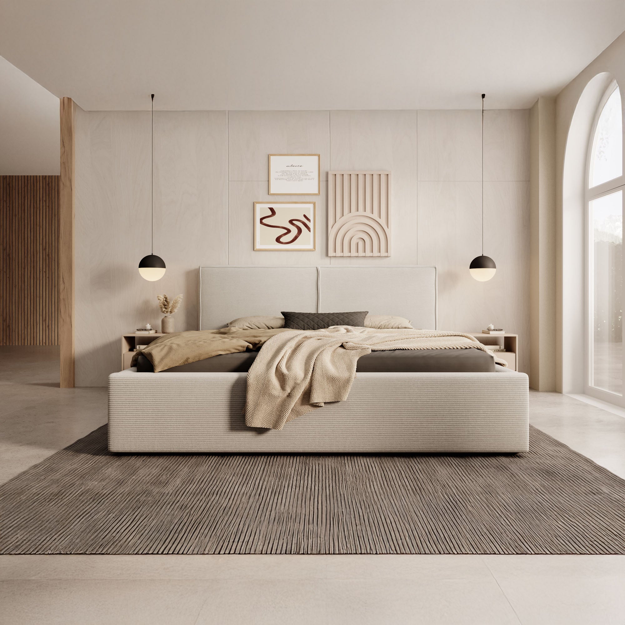Infinity - Tweepersoonsbed - Ribstof beige - 160x200 cm