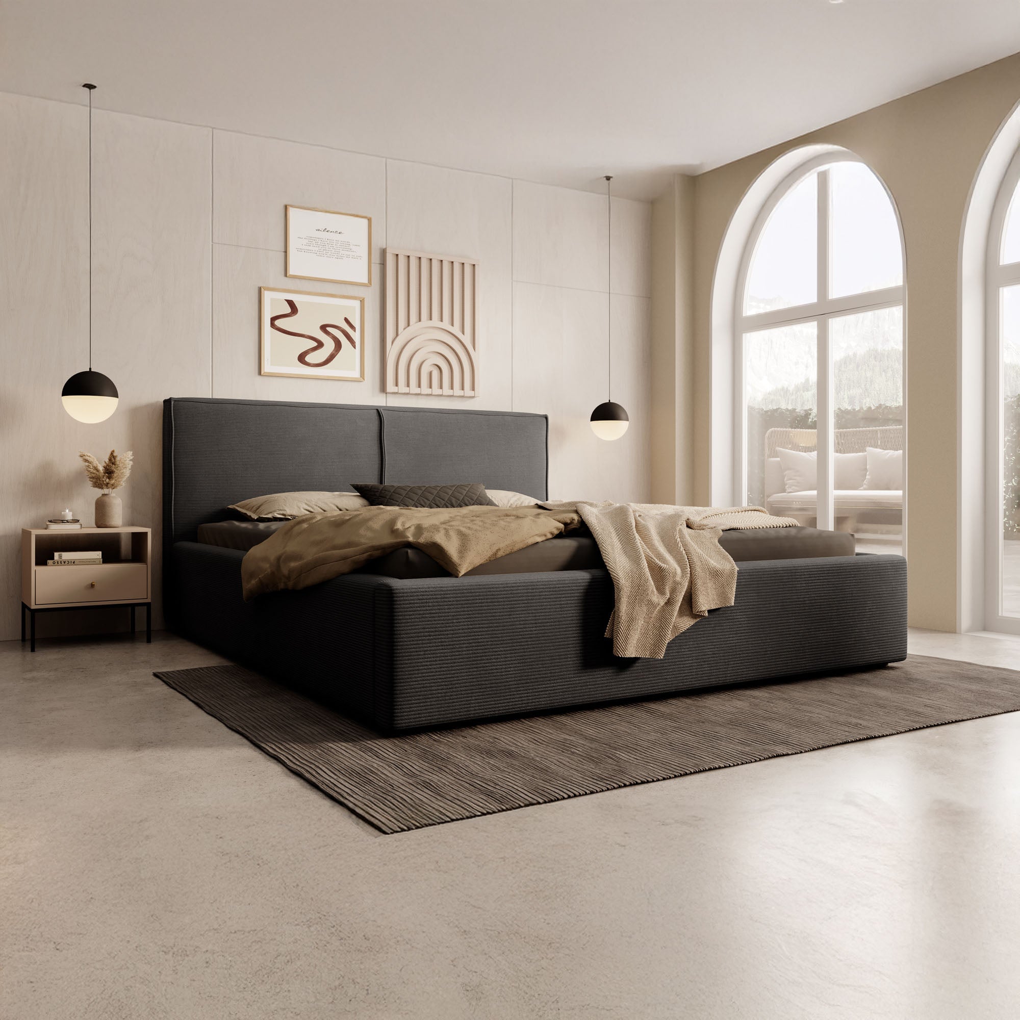 Infinity - Tweepersoonsbed - Ribstof zwart - 160x200 cm