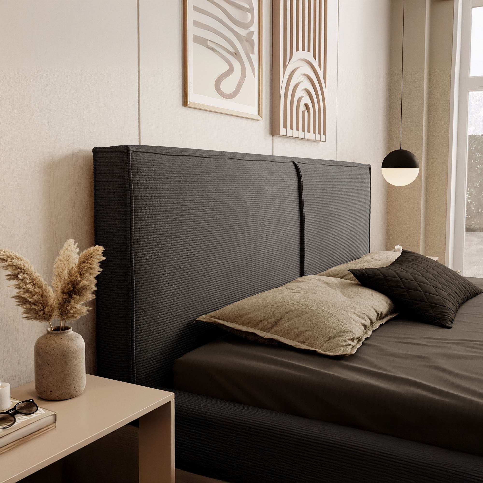 Infinity - Tweepersoonsbed - Ribstof zwart - 160x200 cm