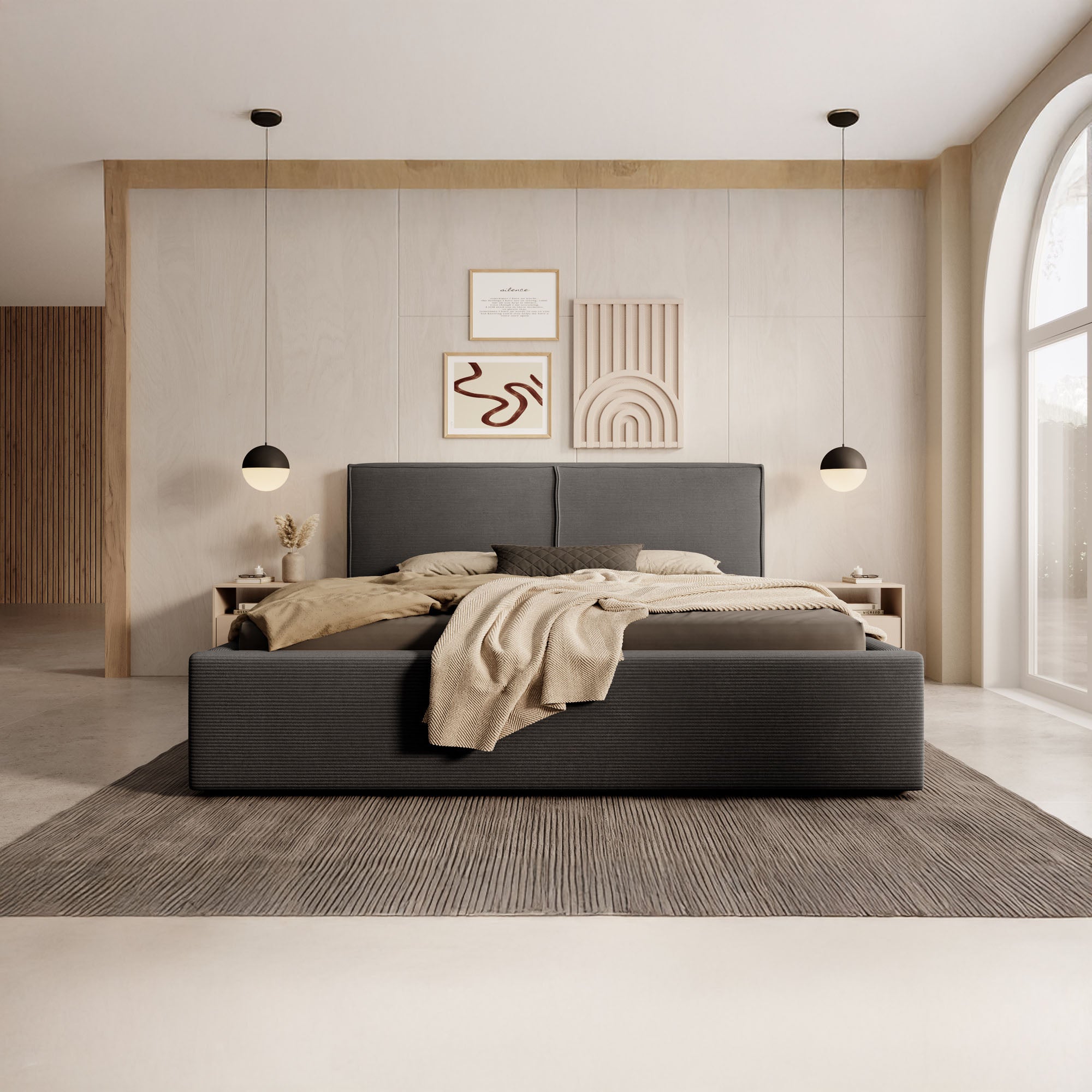 Infinity - Tweepersoonsbed - Ribstof zwart - 160x200 cm